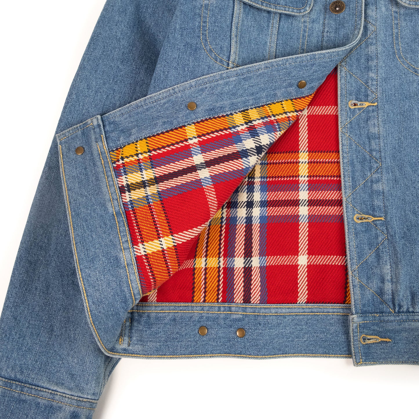 General Detail shot of Topo Designs Sightseer Jean Jacket - Men's in "Mid Denim"