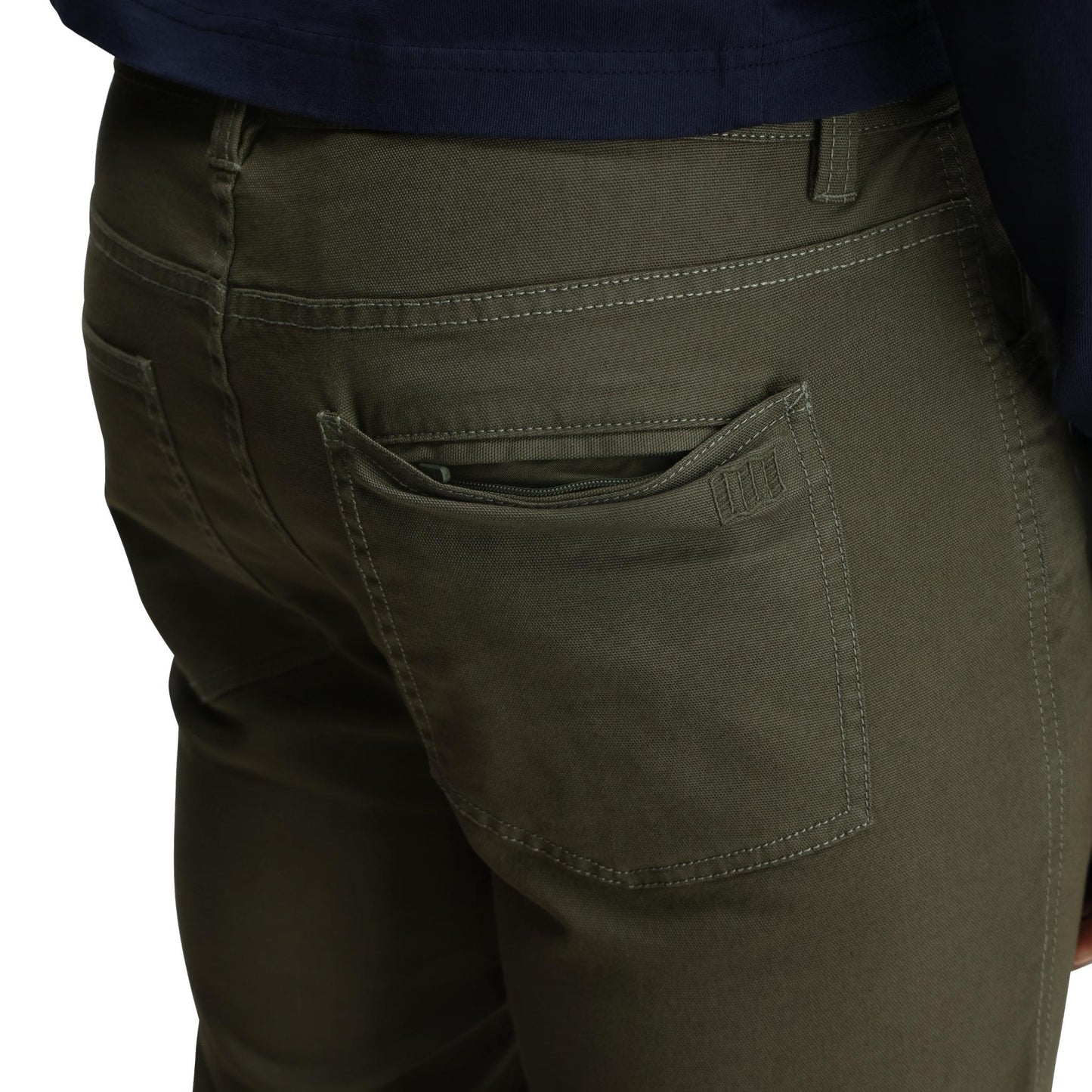 General detail shot of Topo Designs Dirt 5-Pocket Pants Classic - Men's in "Beetle"