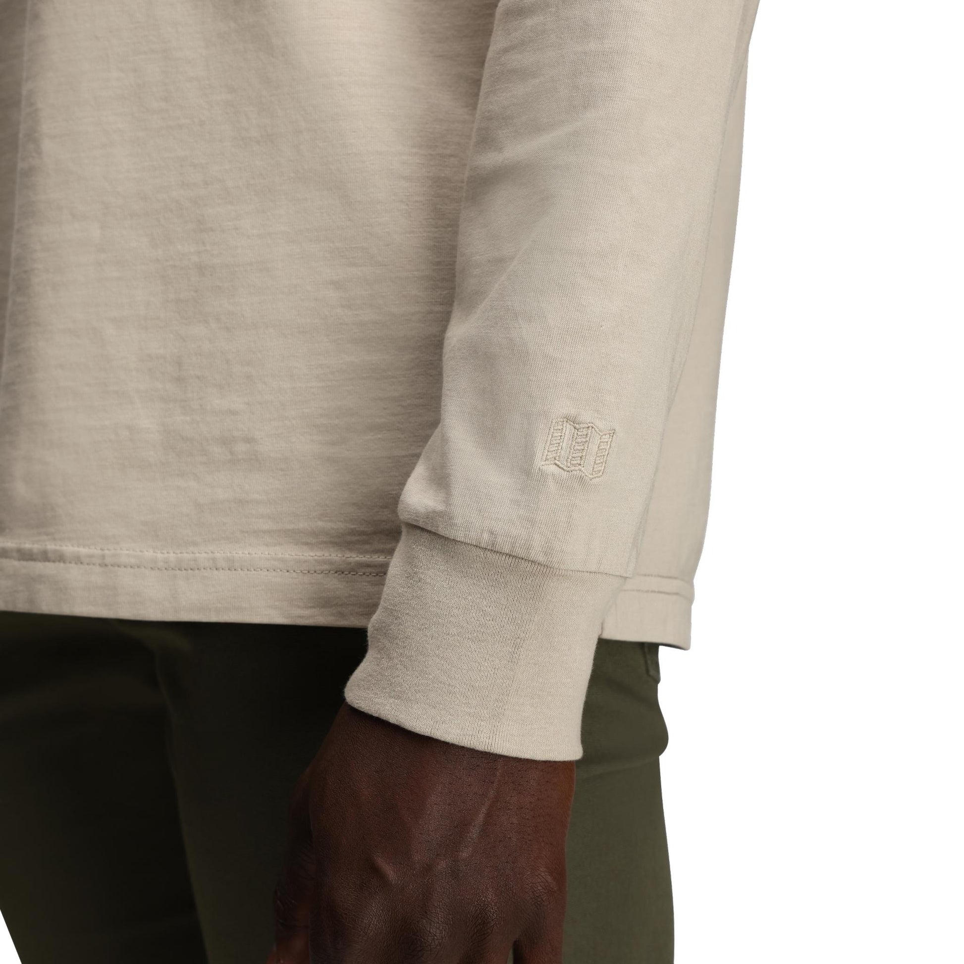 General Detail shot of Topo Designs Dirt Pocket Tee Long Sleeve - Men's in "Cobblestone"