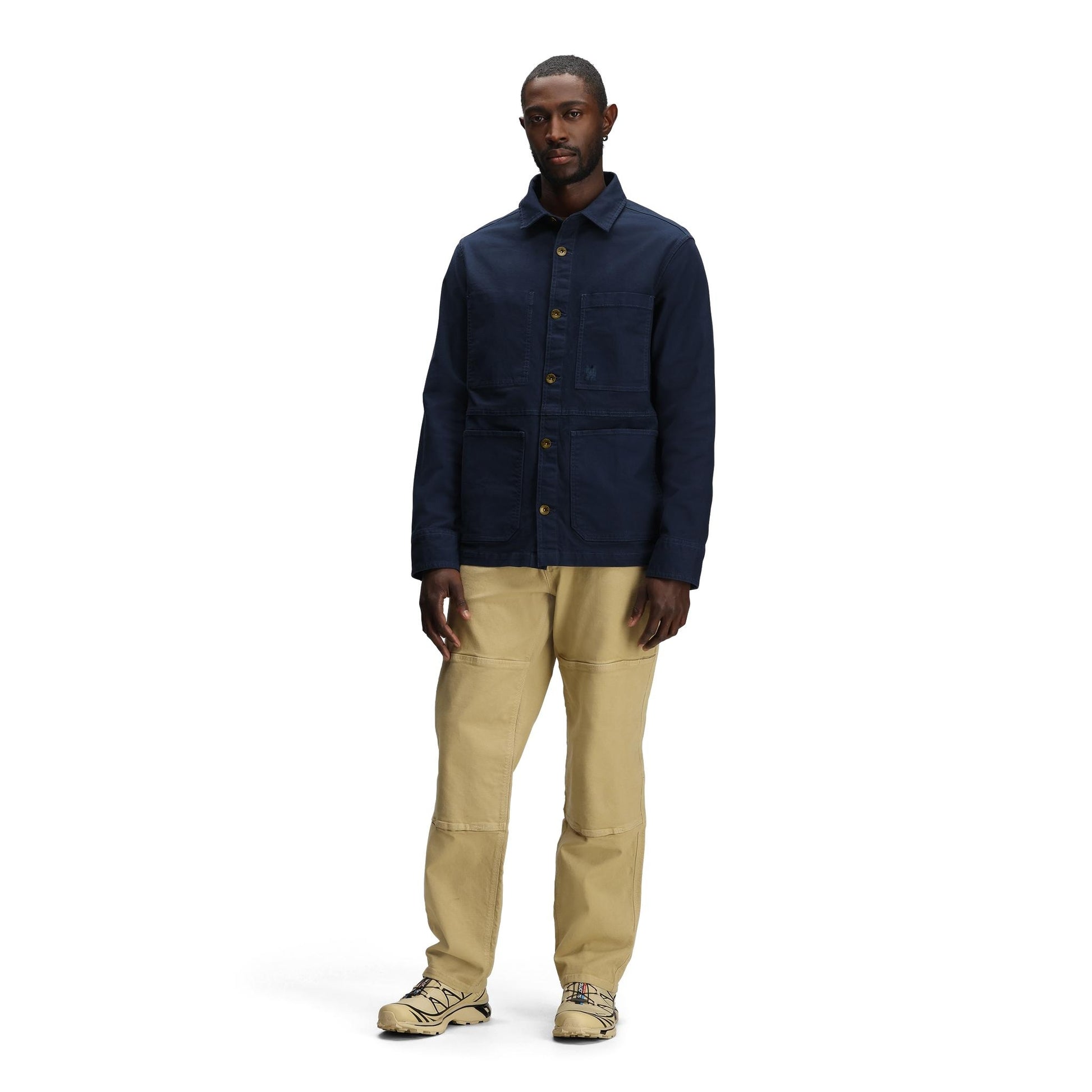 General front model shot of Topo Designs Utility Jacket - Men's in "Midnight"