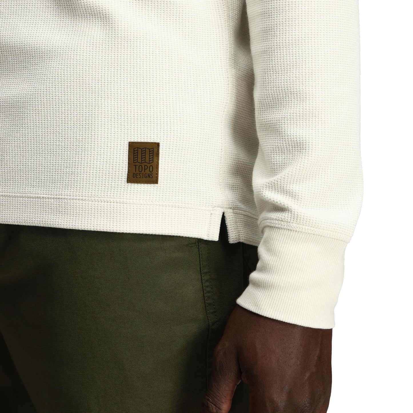 General Detail shot of Topo Designs Global Waffle Henley - Men's in "Bone White"