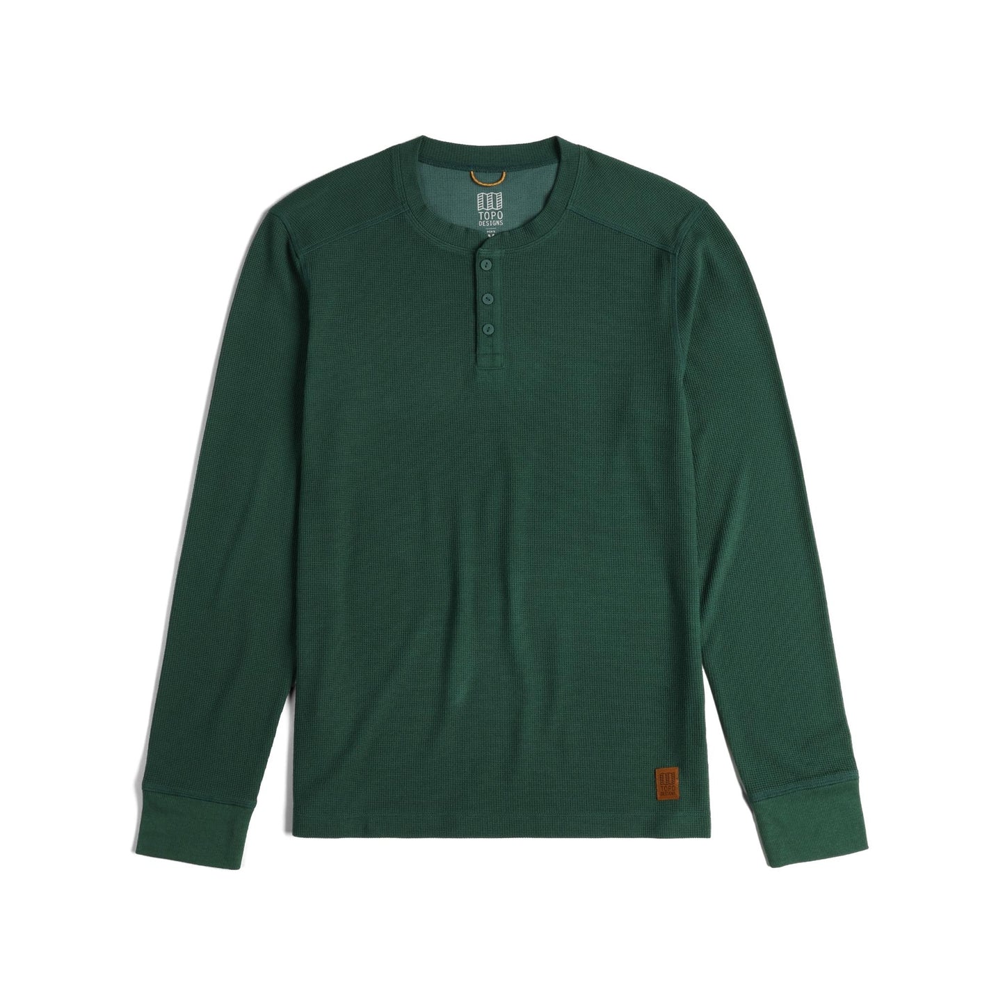 Front View of Topo Designs Global Waffle Henley - Men's in "Forest"