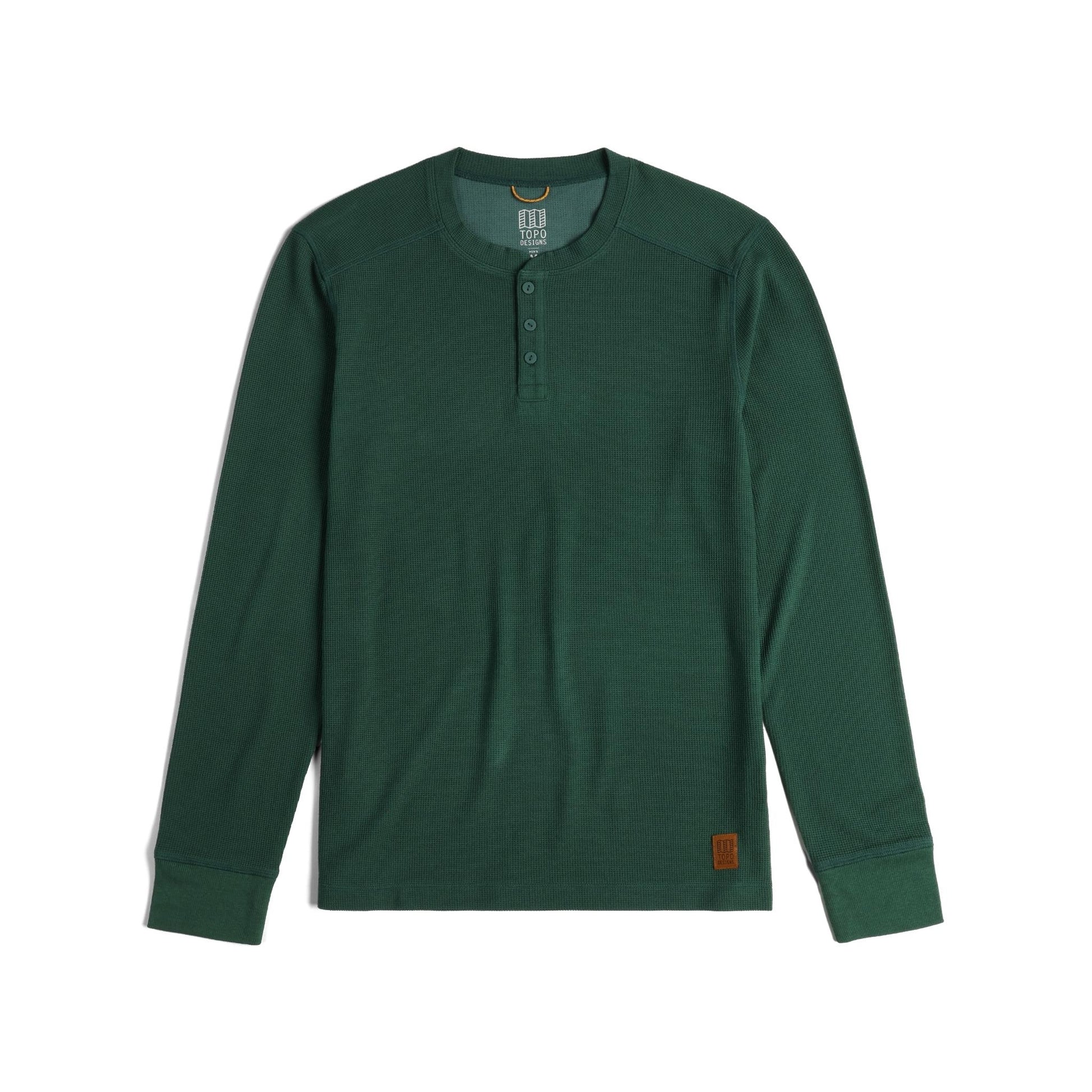 Front View of Topo Designs Global Waffle Henley - Men's in "Forest"