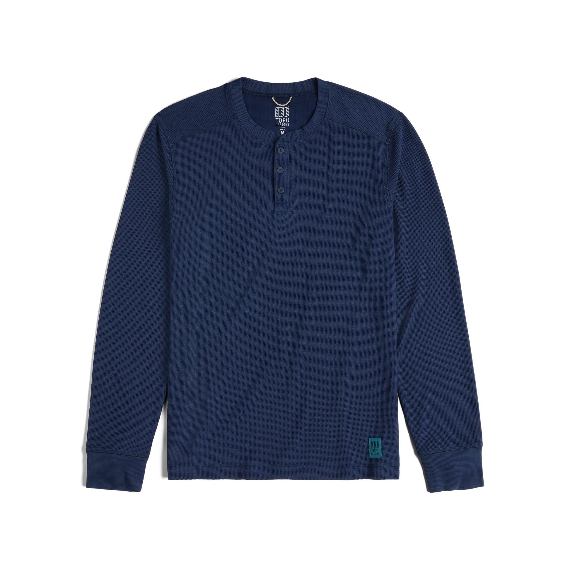 Front View of Topo Designs Global Waffle Henley - Men's in "Midnight"