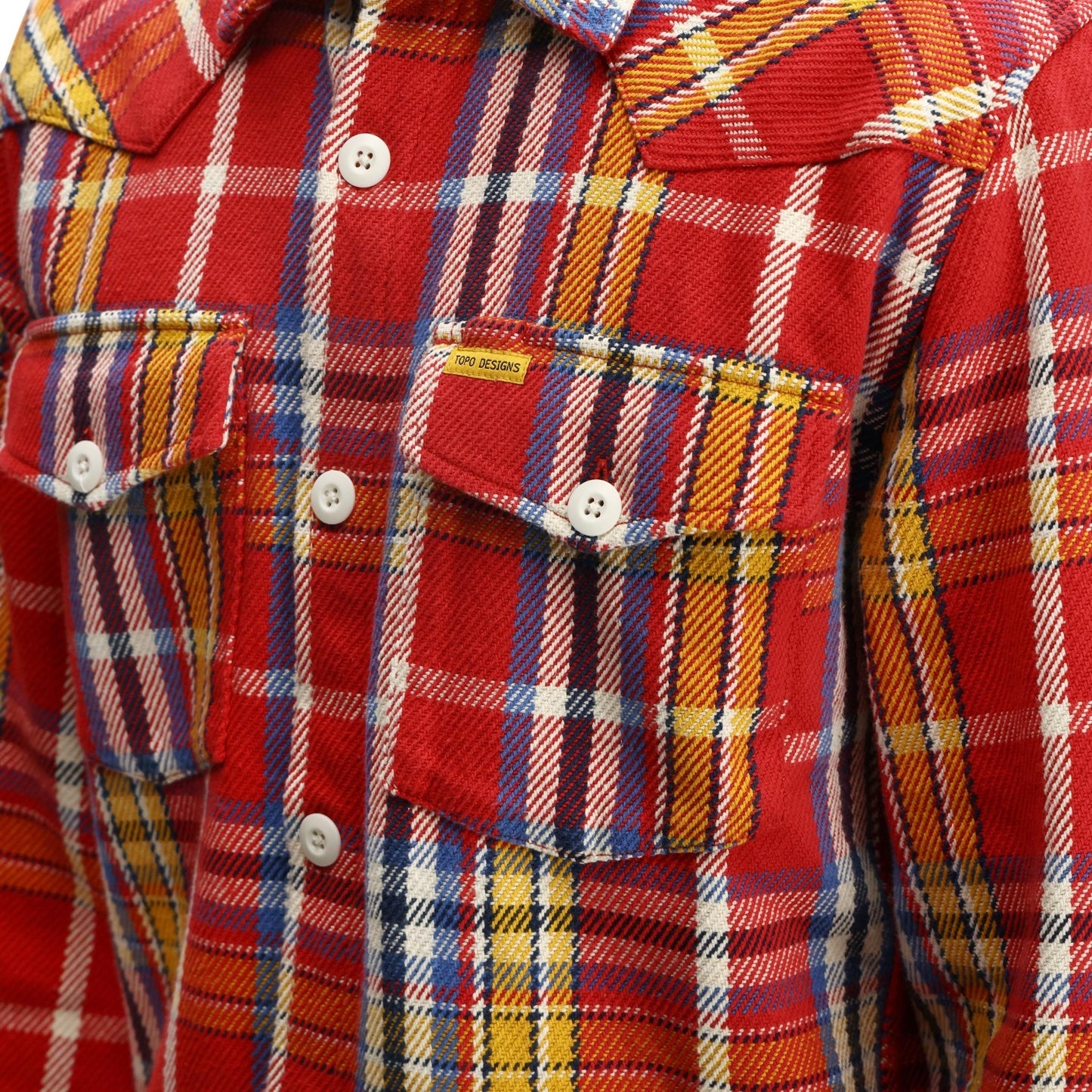 General Detail shot of Topo Designs Onlooker Twill Shirt Jacket - Men's in "Salsa / Bone White Multi"