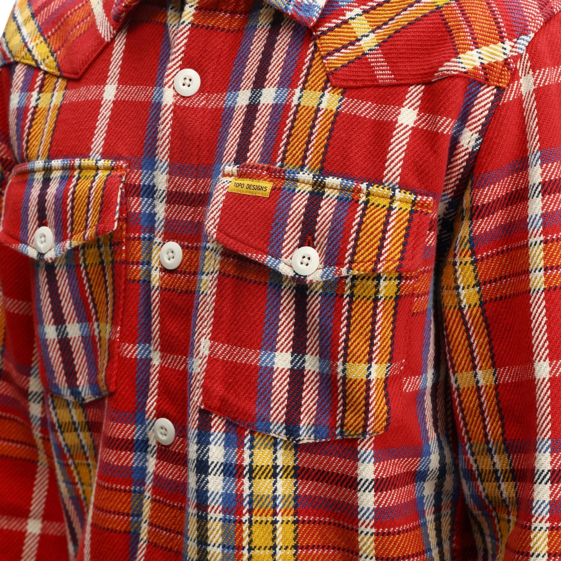 General Detail shot of Topo Designs Onlooker Twill Shirt Jacket - Men's in "Salsa / Bone White Multi"