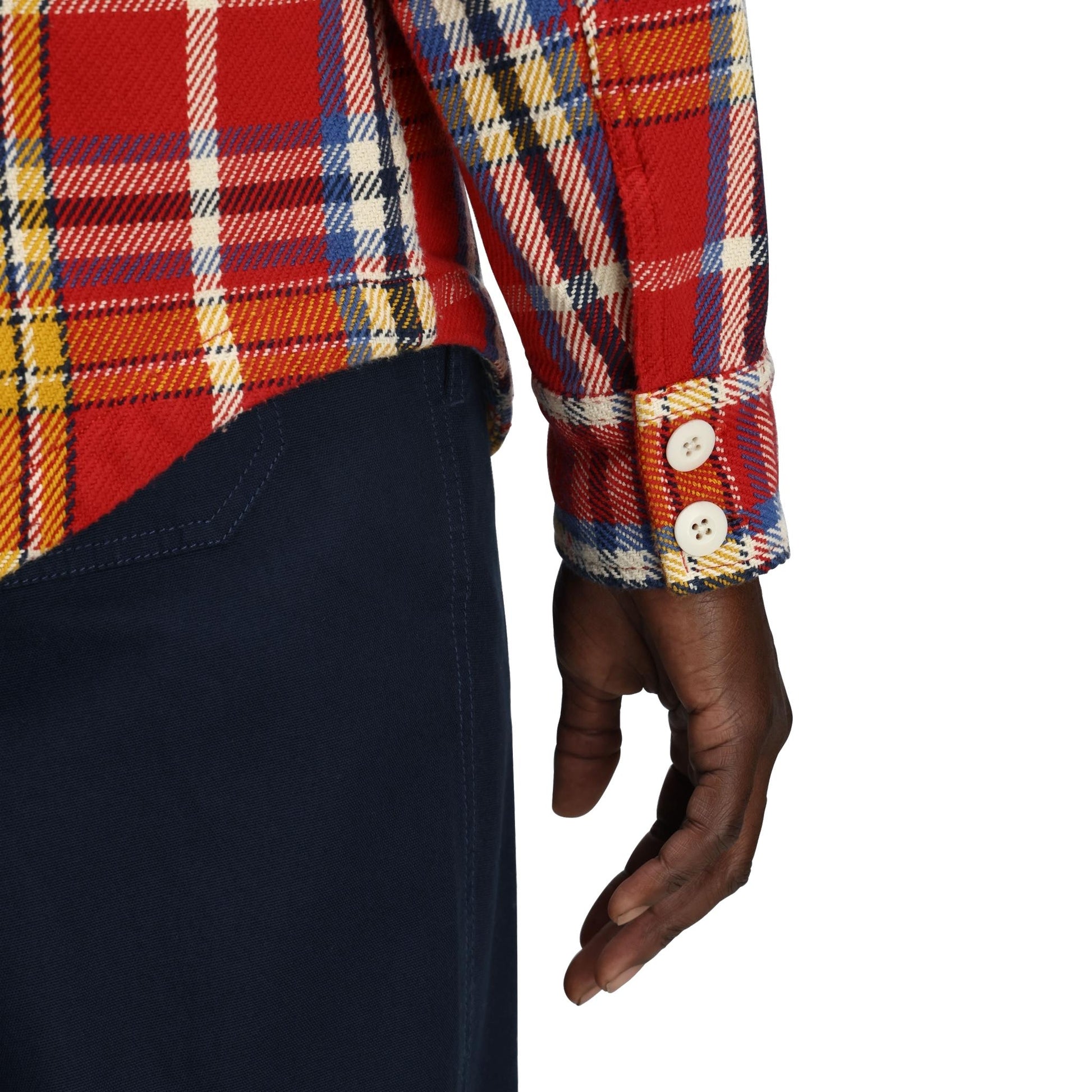 General Detail shot of Topo Designs Onlooker Twill Shirt Jacket - Men's in "Salsa / Bone White Multi"