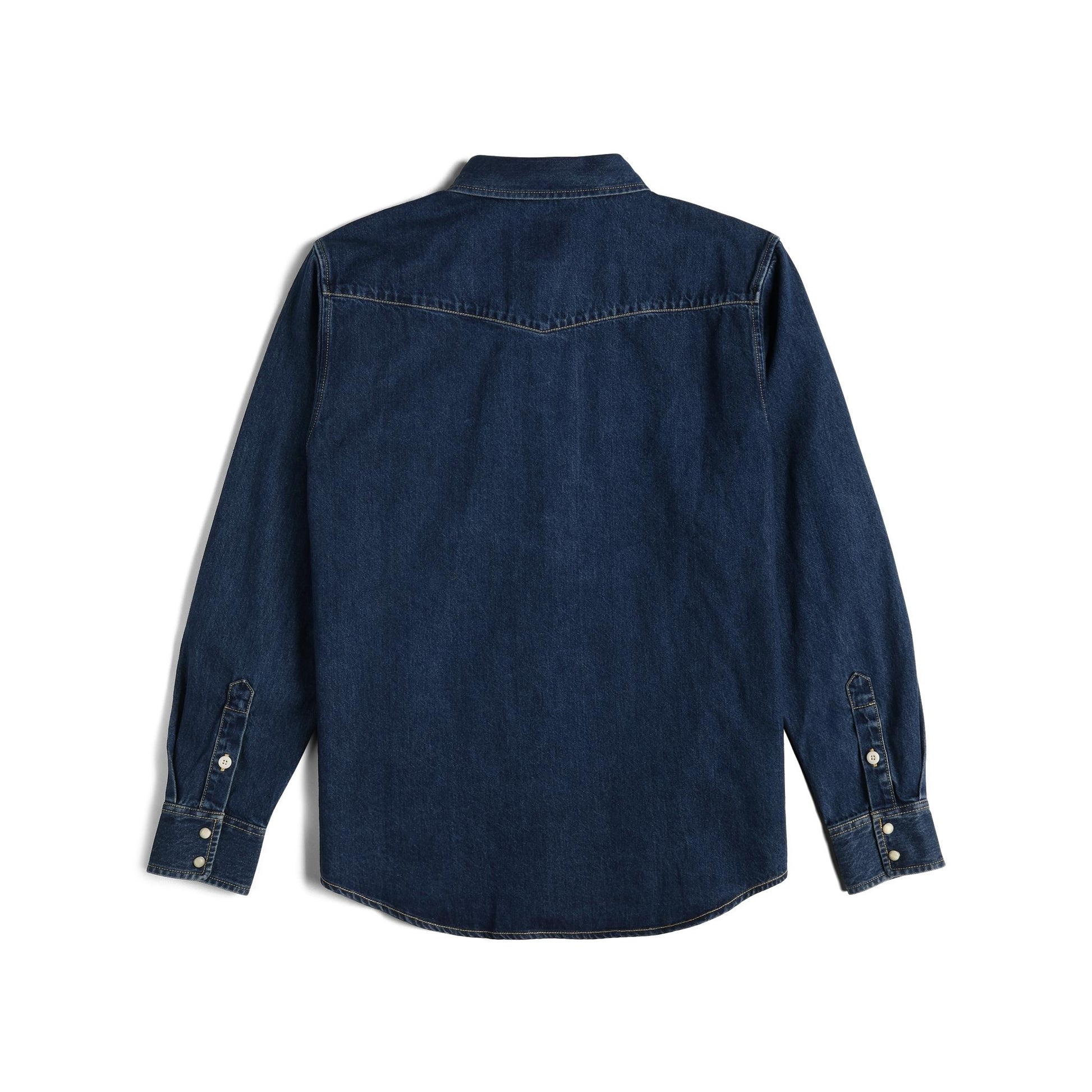 Back View of Topo Designs Mountain Shirt Long Sleeve Denim - Men's in "Dark Denim"