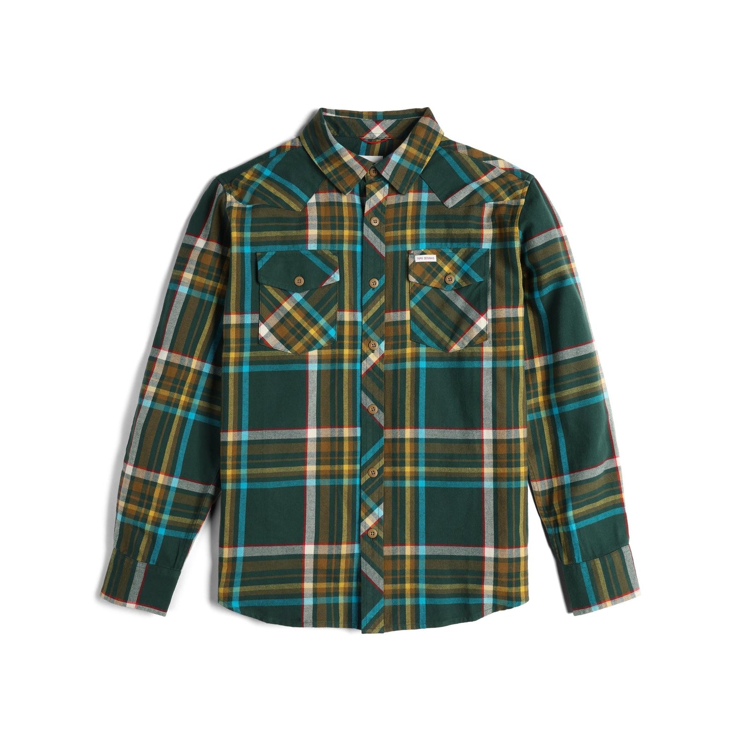 Front View of Topo Designs Mountain Shirt Long Sleeve - Men's in "Forest Multi"