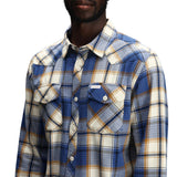 General Detail shot of Topo Designs Mountain Shirt Long Sleeve - Men's in "Midnight / Cobalt Multi"