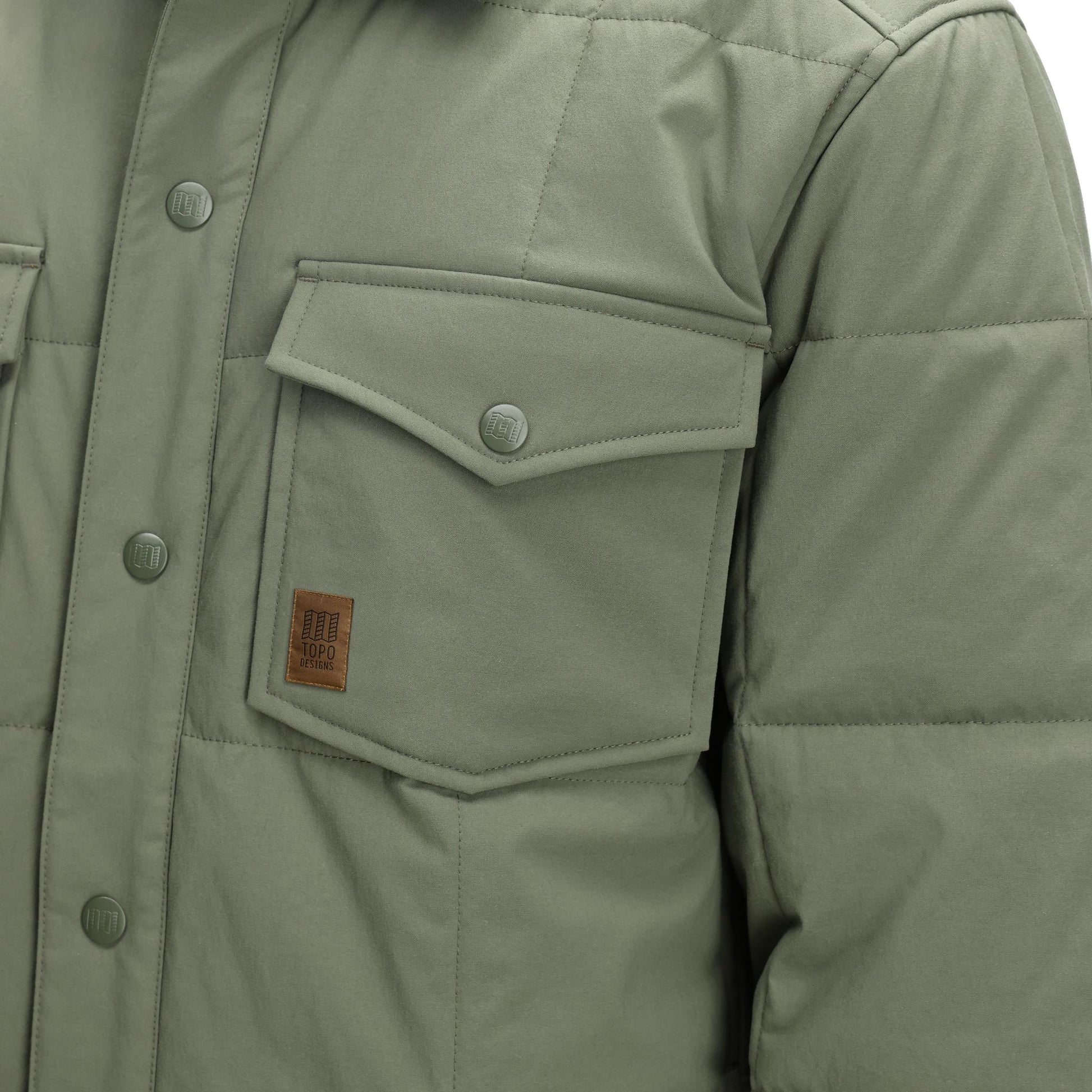 General Detail shot of Topo Designs Puffer Shirt Jacket - Men's in "Beetle"