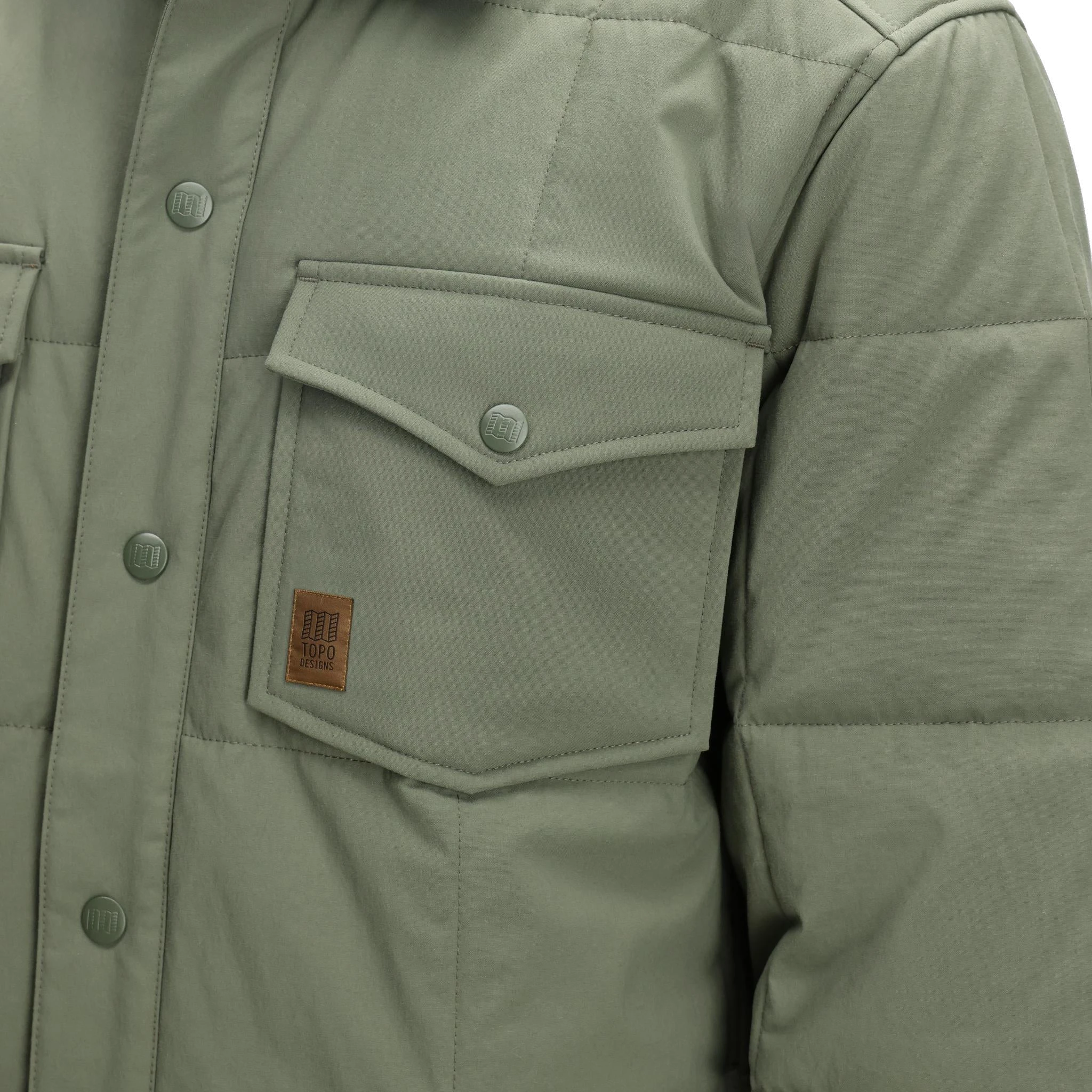 General Detail shot of Topo Designs Puffer Shirt Jacket - Men's in "Beetle"