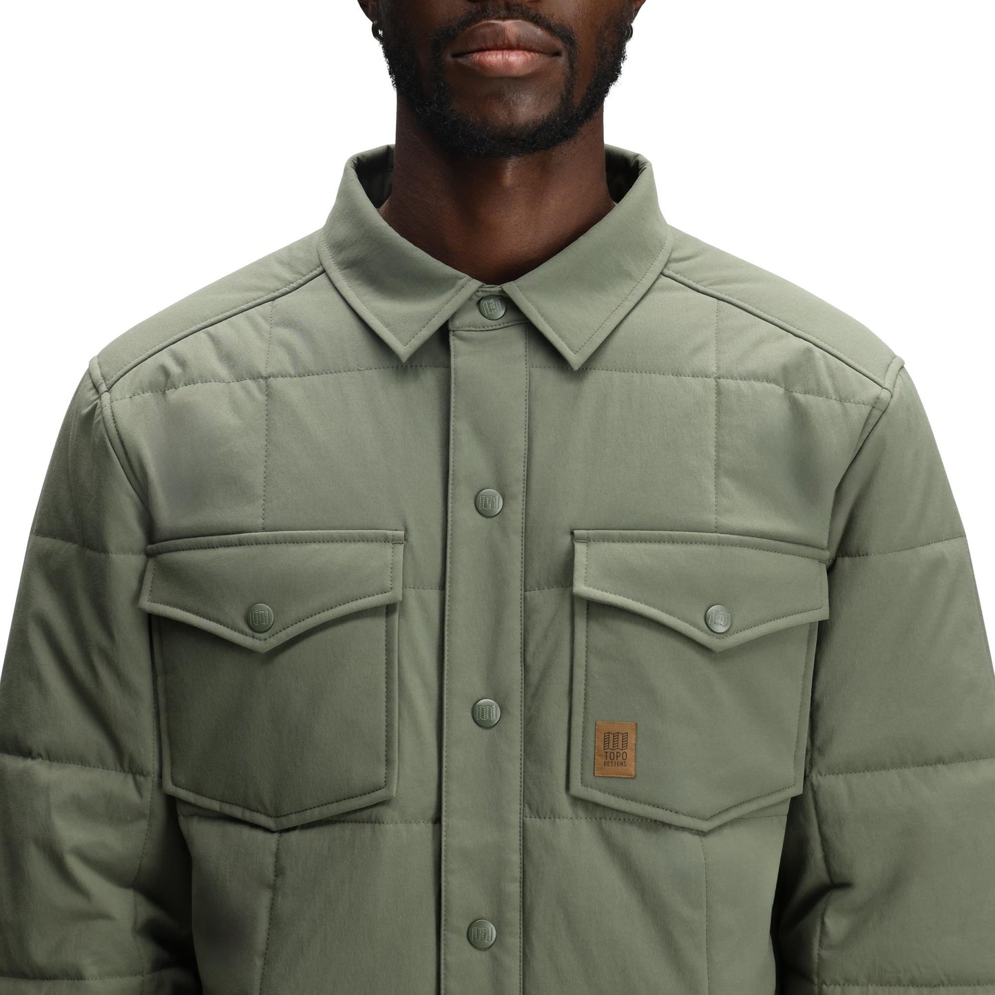 General Detail shot of Topo Designs Puffer Shirt Jacket - Men's in "Beetle"