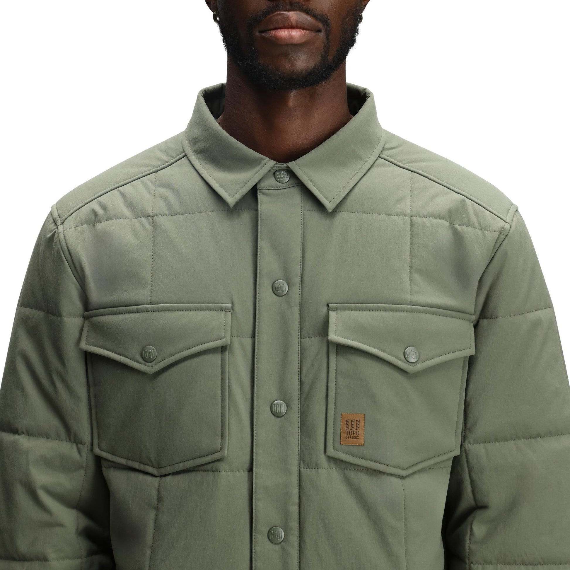 General Detail shot of Topo Designs Puffer Shirt Jacket - Men's in "Beetle"