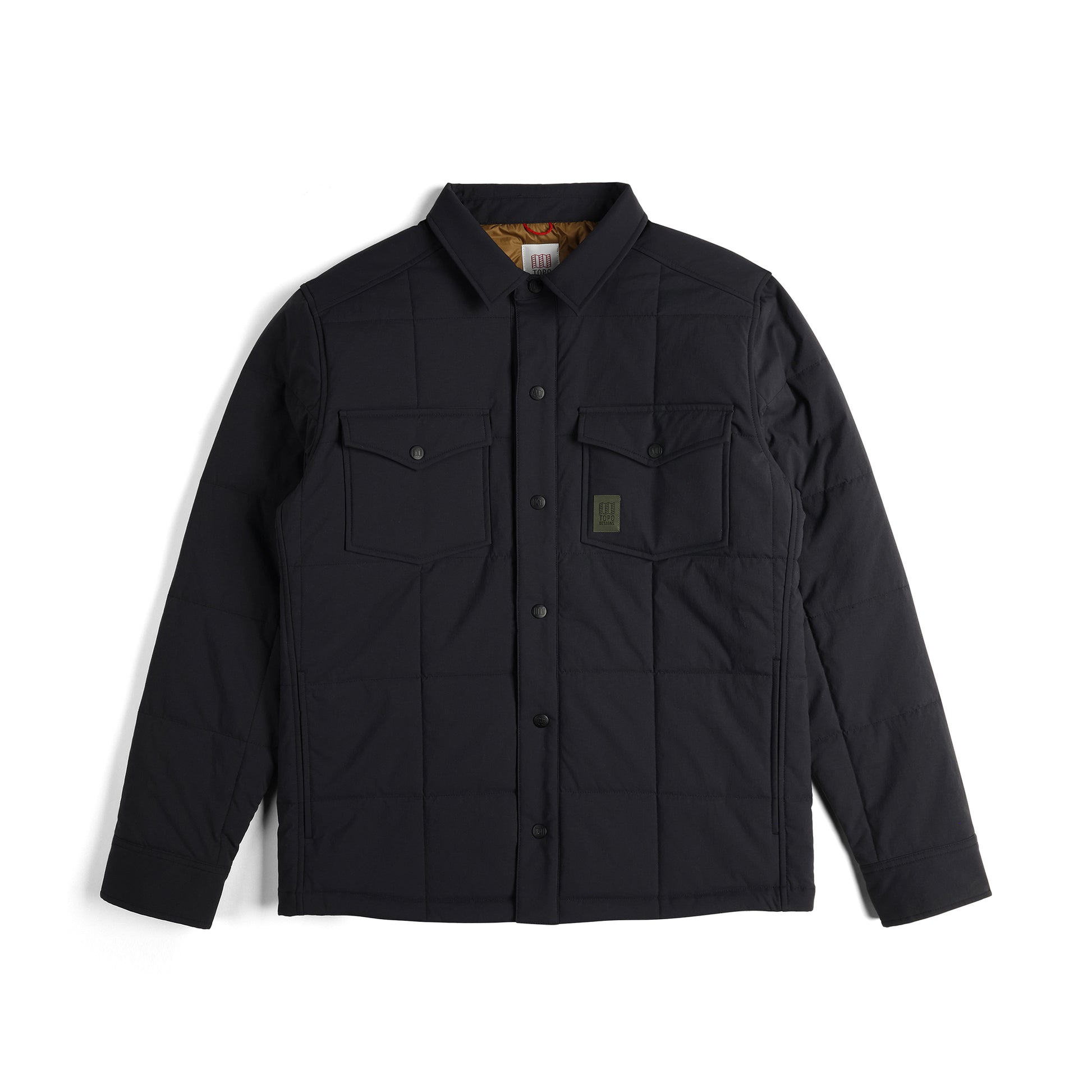 Front View of Topo Designs Puffer Shirt Jacket - Men's in "Black"