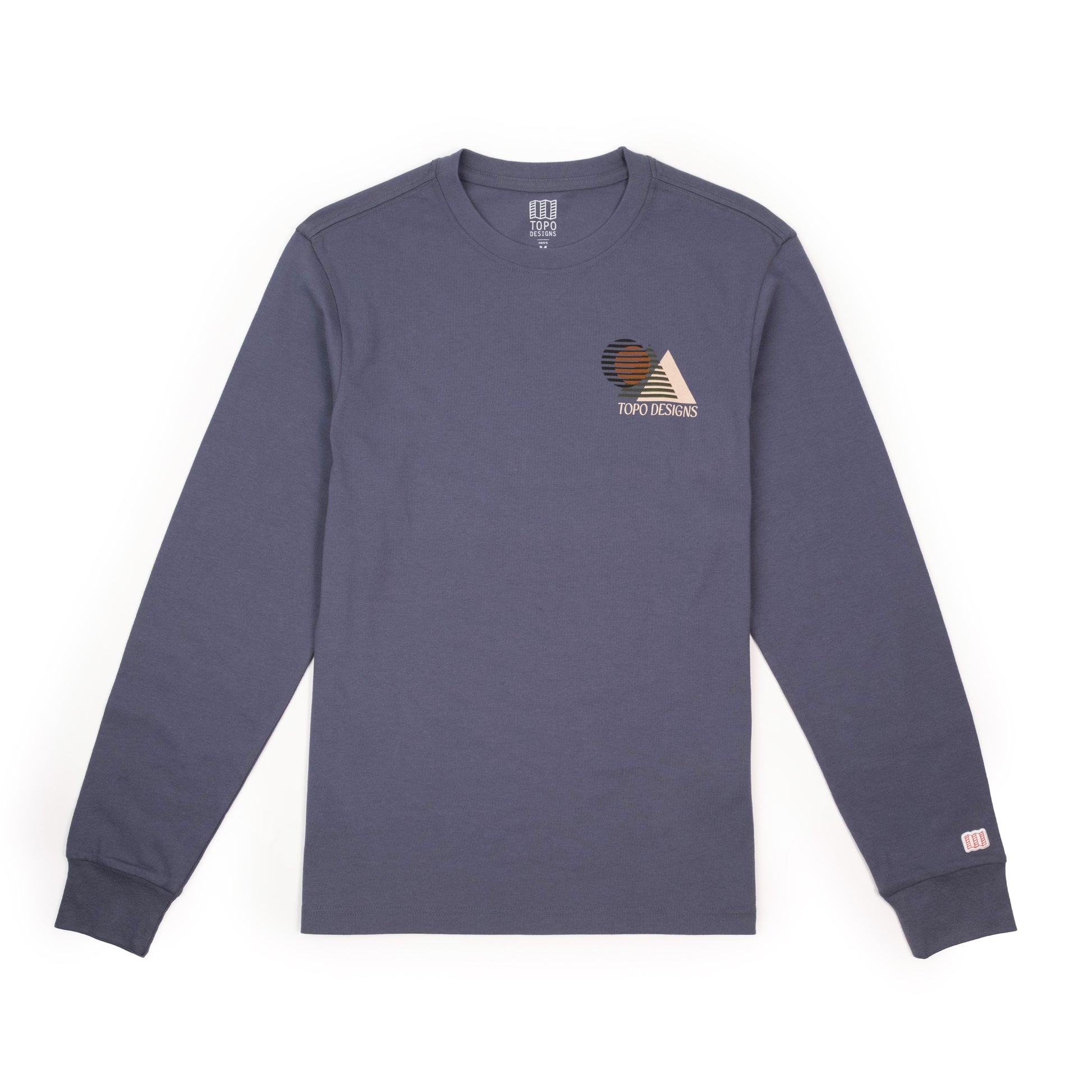 Front View of Topo Designs Shadow Tee Long Sleeve - Men's in "Stone Blue"