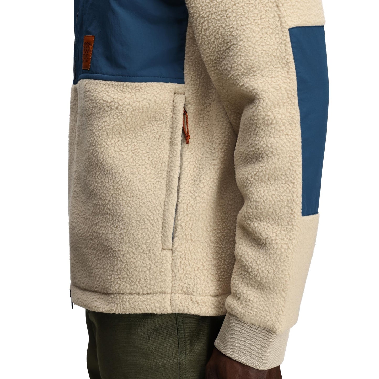 General Detail shot of Topo Designs Summit Rise Full Zip Jacket - Men's in "Oatmeal / Pond Blue"