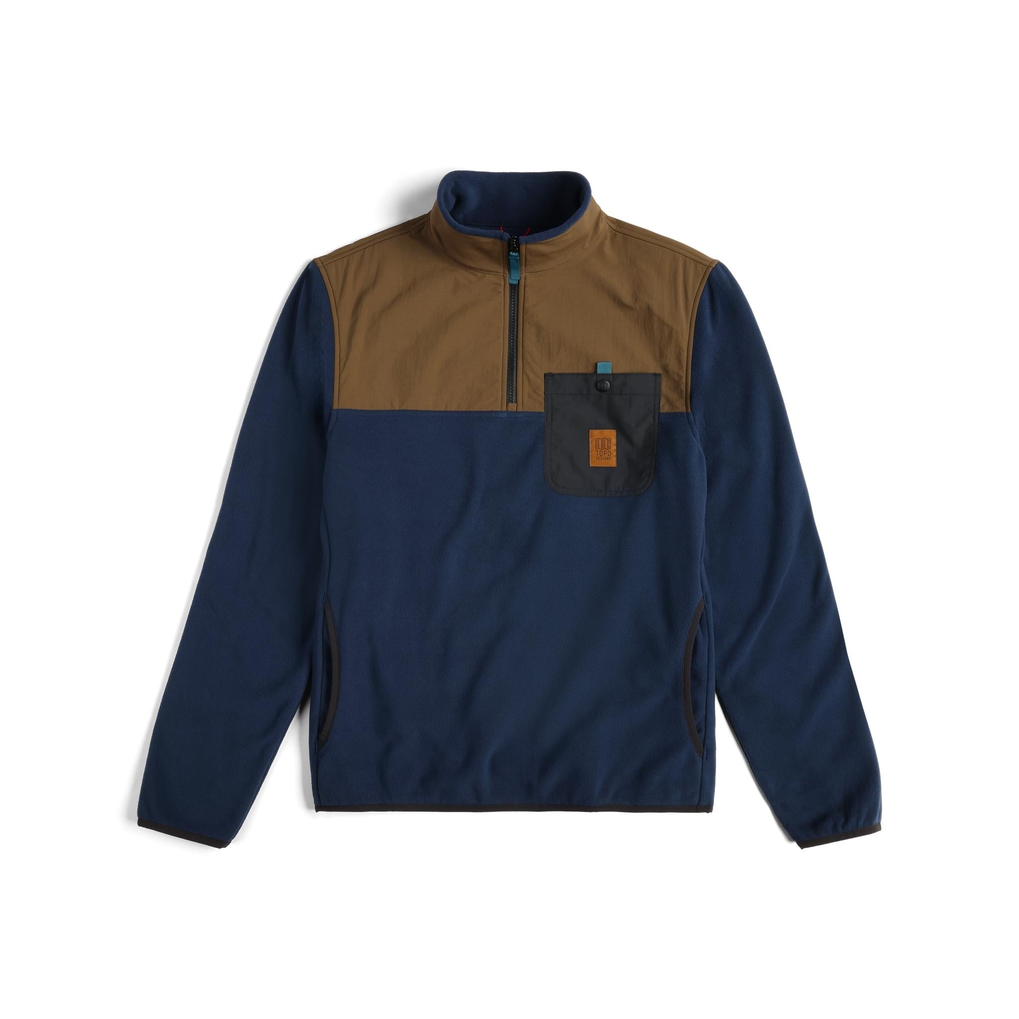 Front View of Topo Designs Vista 1/4 Zip Lightweight Fleece - Men's in "Midnight / Desert Palm"