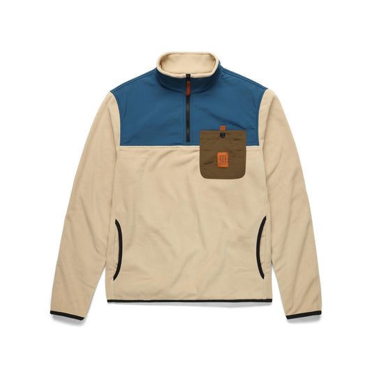 Front View of Topo Designs Vista 1/4 Zip Lightweight Fleece - Men's in "Oatmeal / Pond Blue"