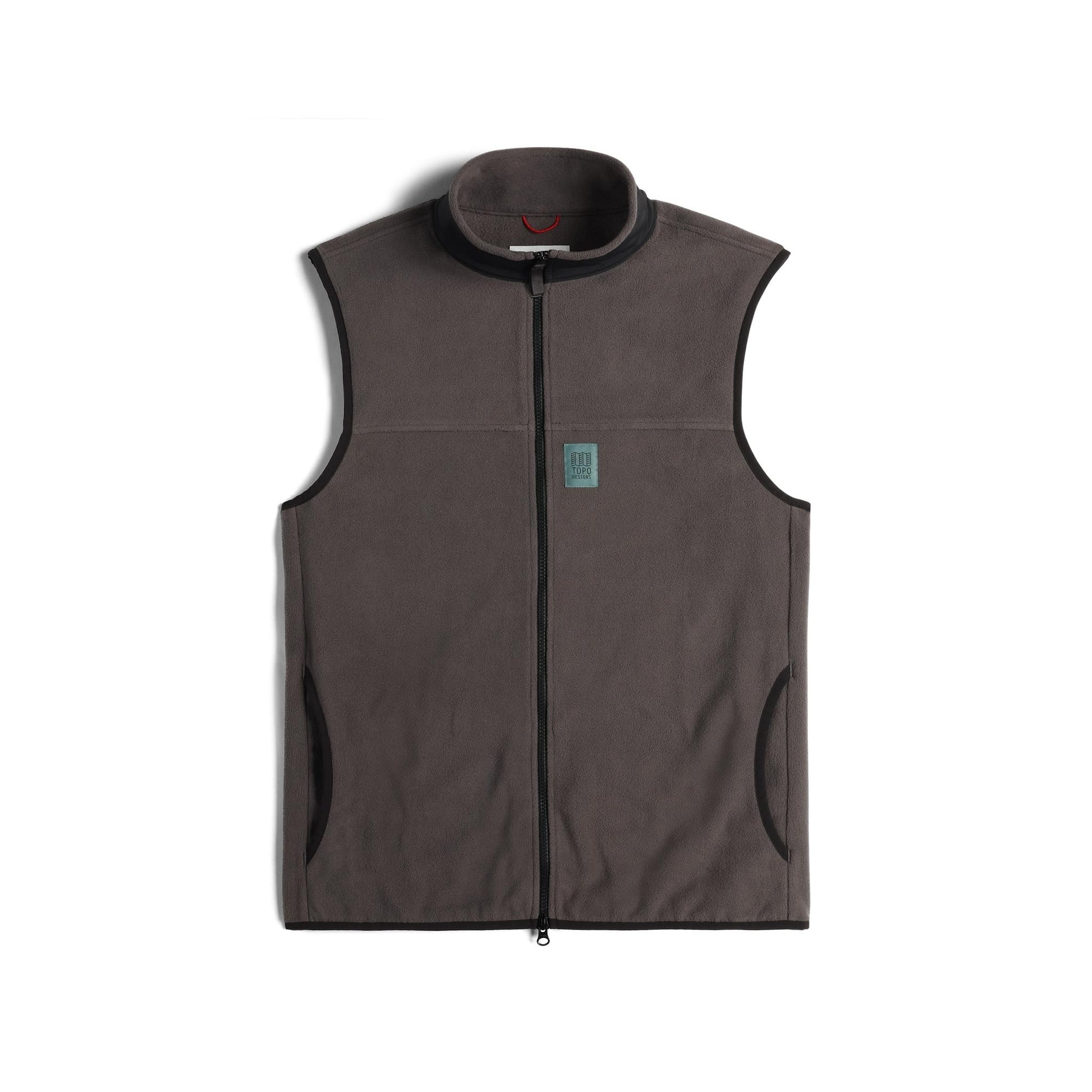 Front View of Topo Designs Vista Lightweight Fleece Vest - Men's in "Charcoal / Black"