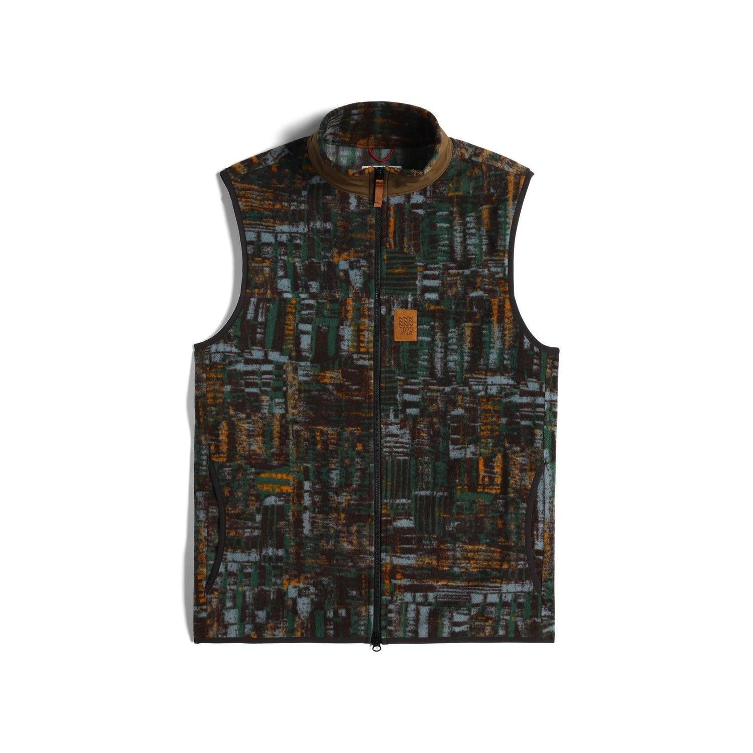 Front View of Topo Designs Vista Lightweight Fleece Vest - Men's in "Forest Halfpipe"