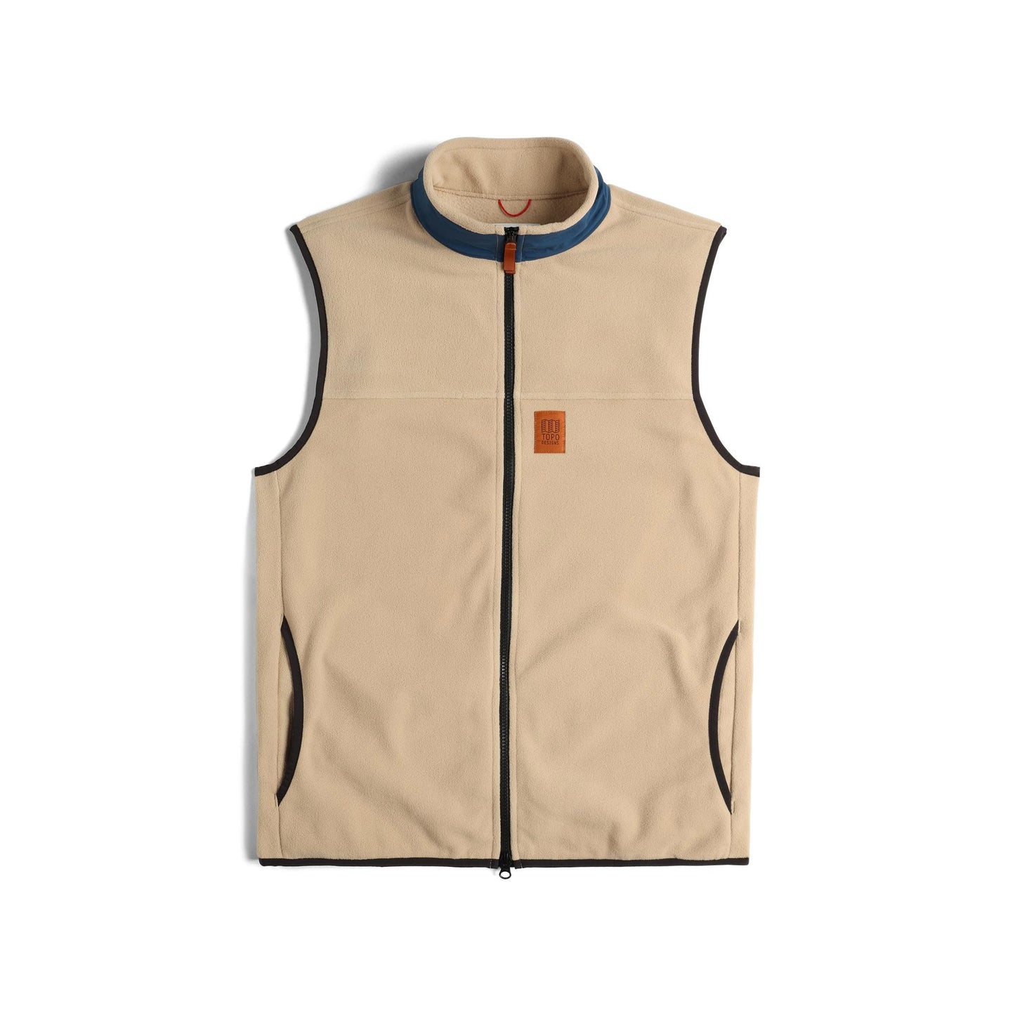 Front View of Topo Designs Vista Lightweight Fleece Vest - Men's in "Oatmeal / Pond Blue"