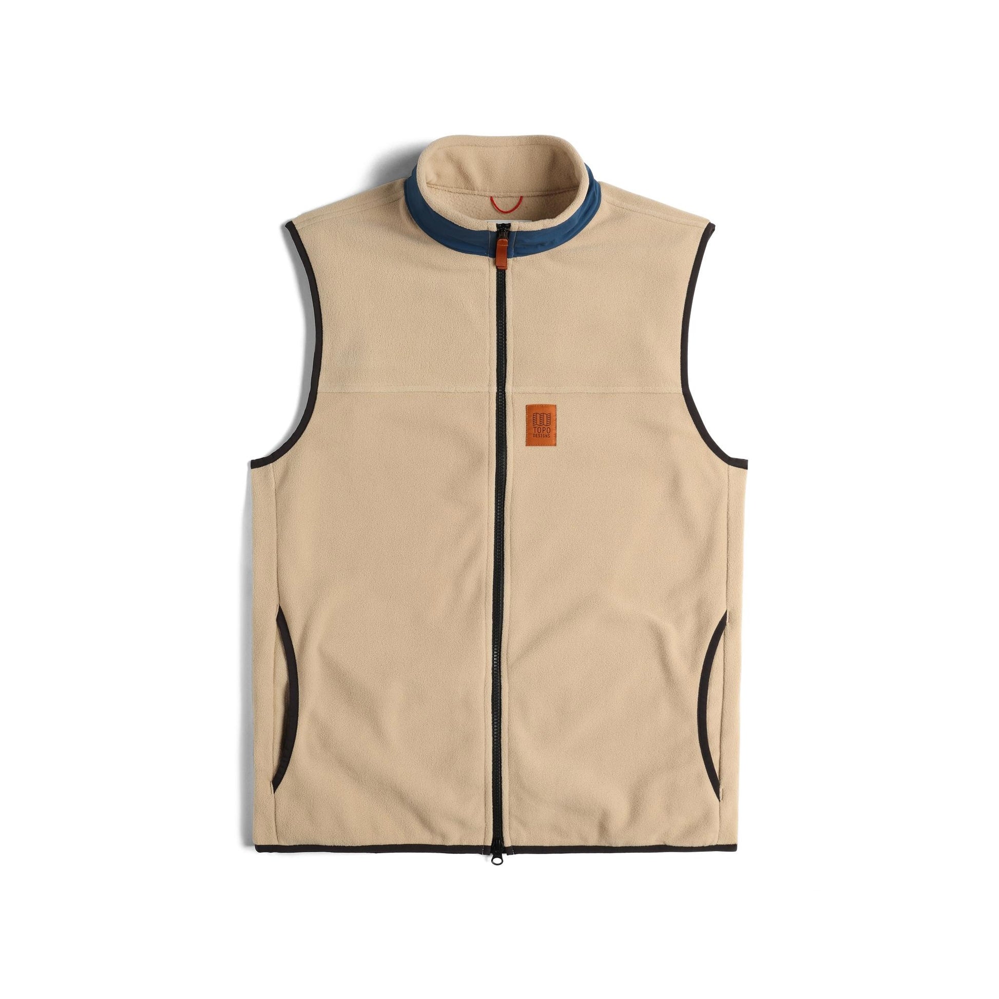 Front View of Topo Designs Vista Lightweight Fleece Vest - Men's in "Oatmeal / Pond Blue"