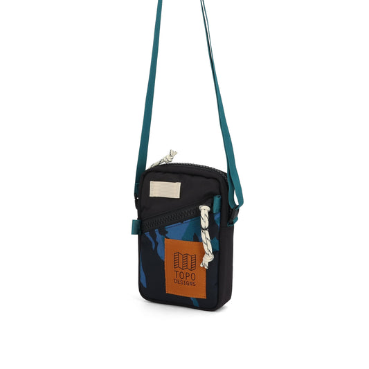 Front View of Topo Designs Mini Shoulder Bag in "Black / Tectonic"