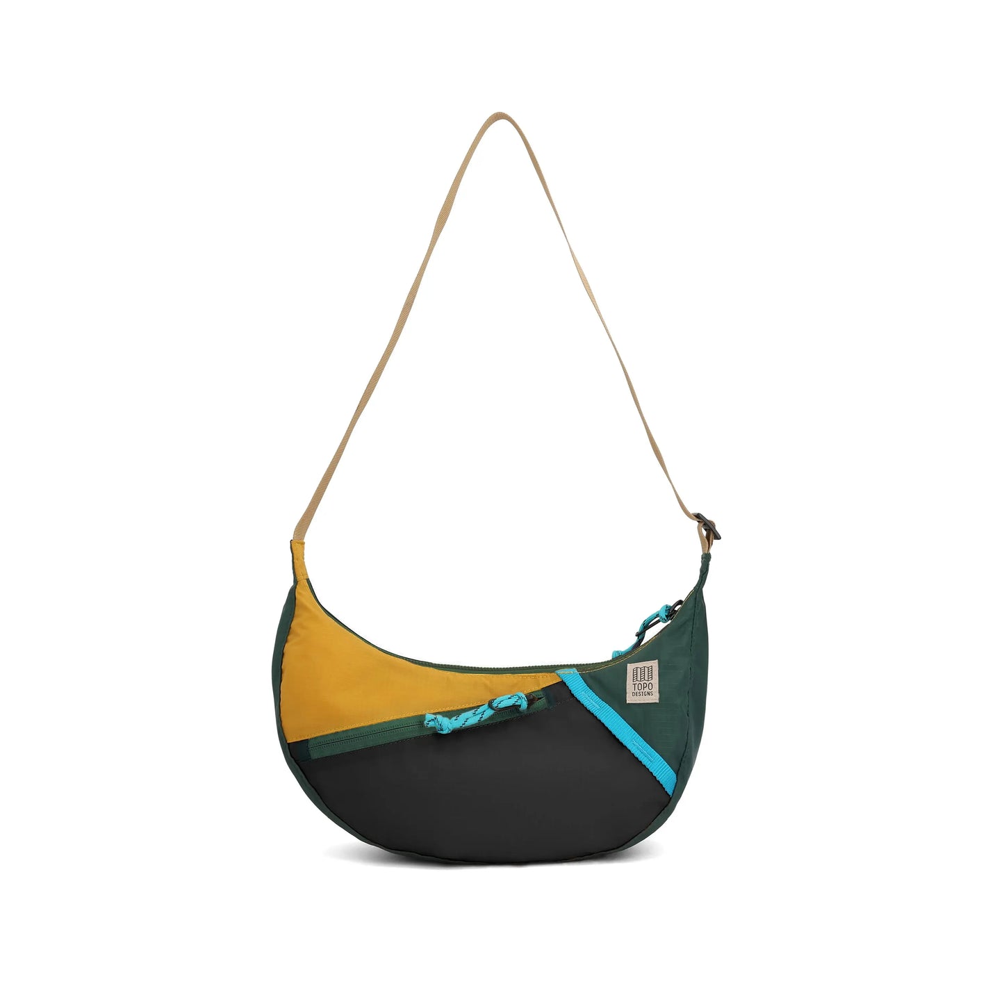 Front View of Topo Designs Moonlight Crossbody Bag in "Mustard / Forest"