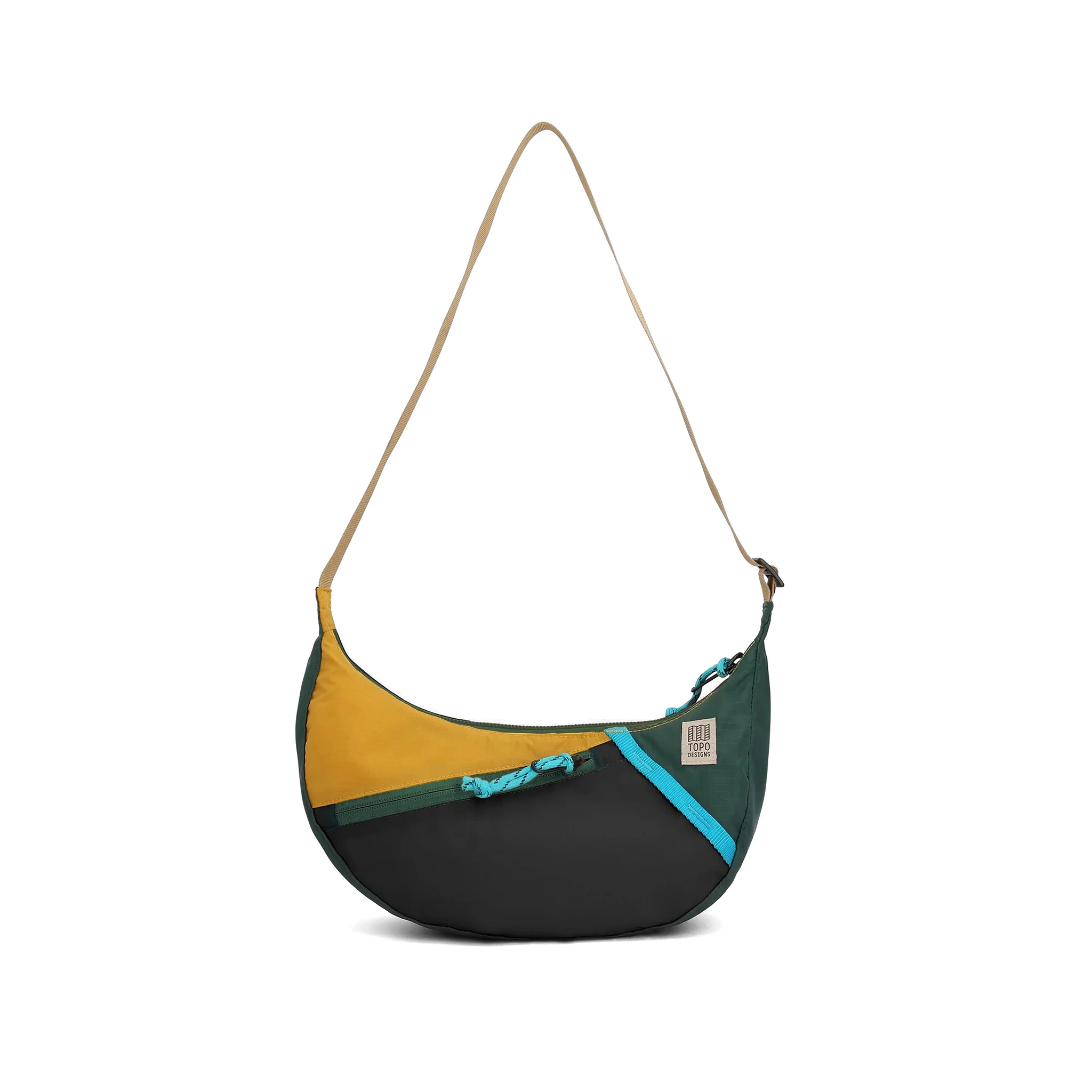 Front View of Topo Designs Moonlight Crossbody Bag in "Mustard / Forest"