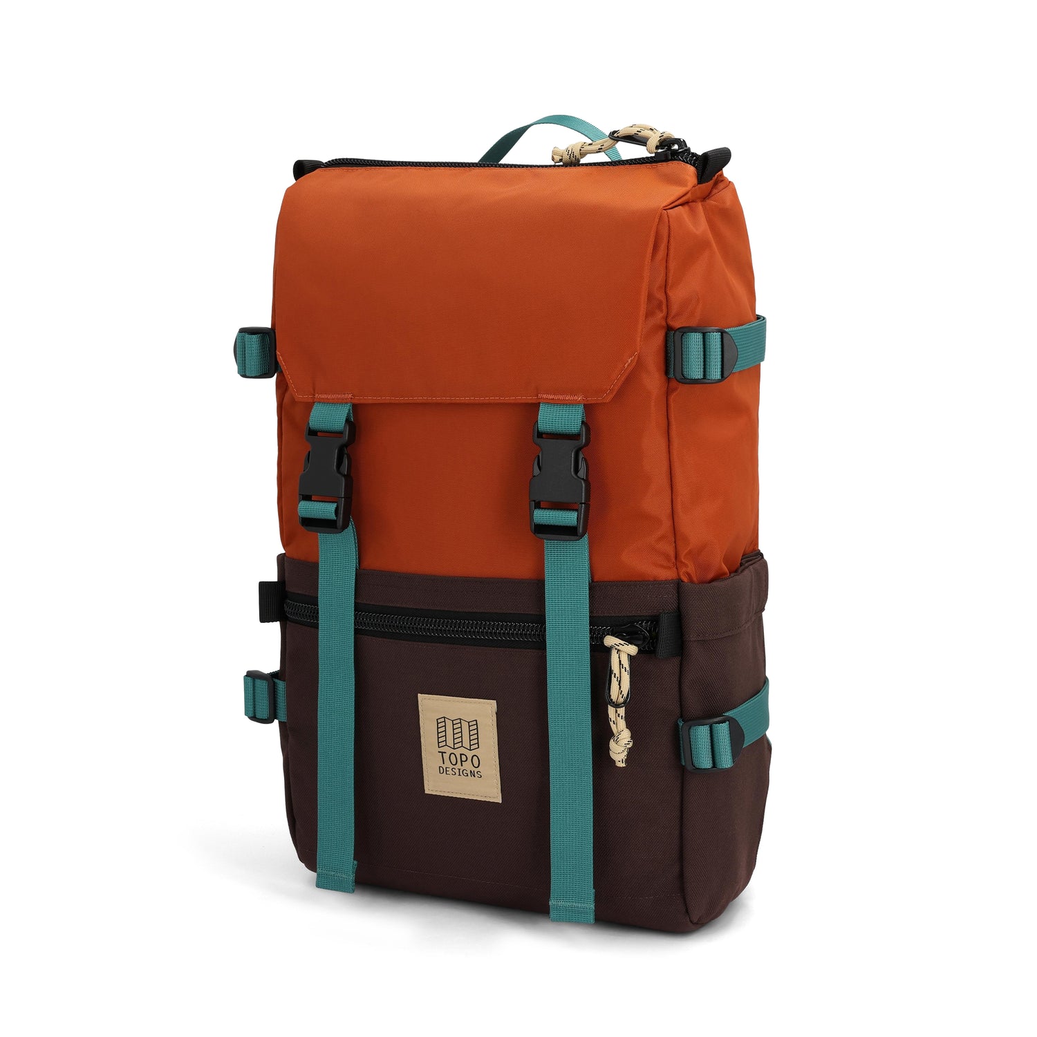 Front View of Topo Designs Rover Pack Classic in "Clay / Chocolate"