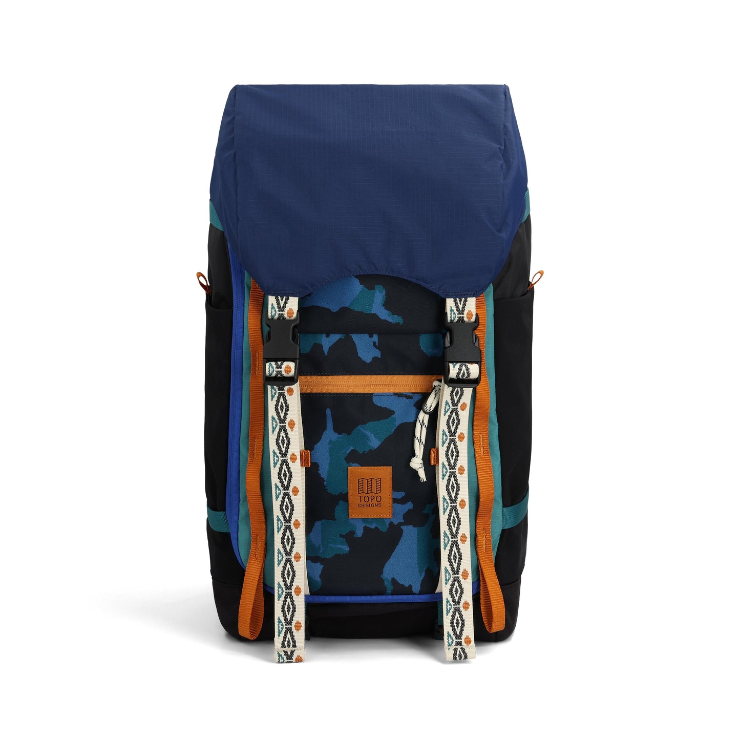 Front View of Topo Designs Rover Trail Pack 22L in "Black / Tectonic"