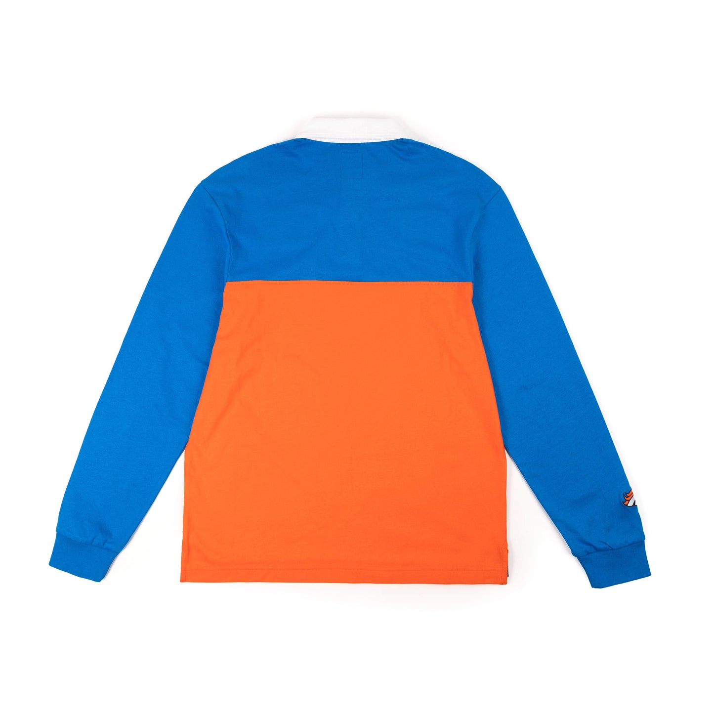 Product image of Topo Designs x Denver Broncos Rugby Shirt in "Directoire Blue / Scarlet Ibis"