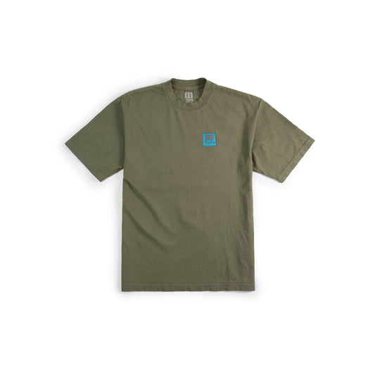 Front View of Topo Designs x Pine Printshop Essentials Tee in "Army"