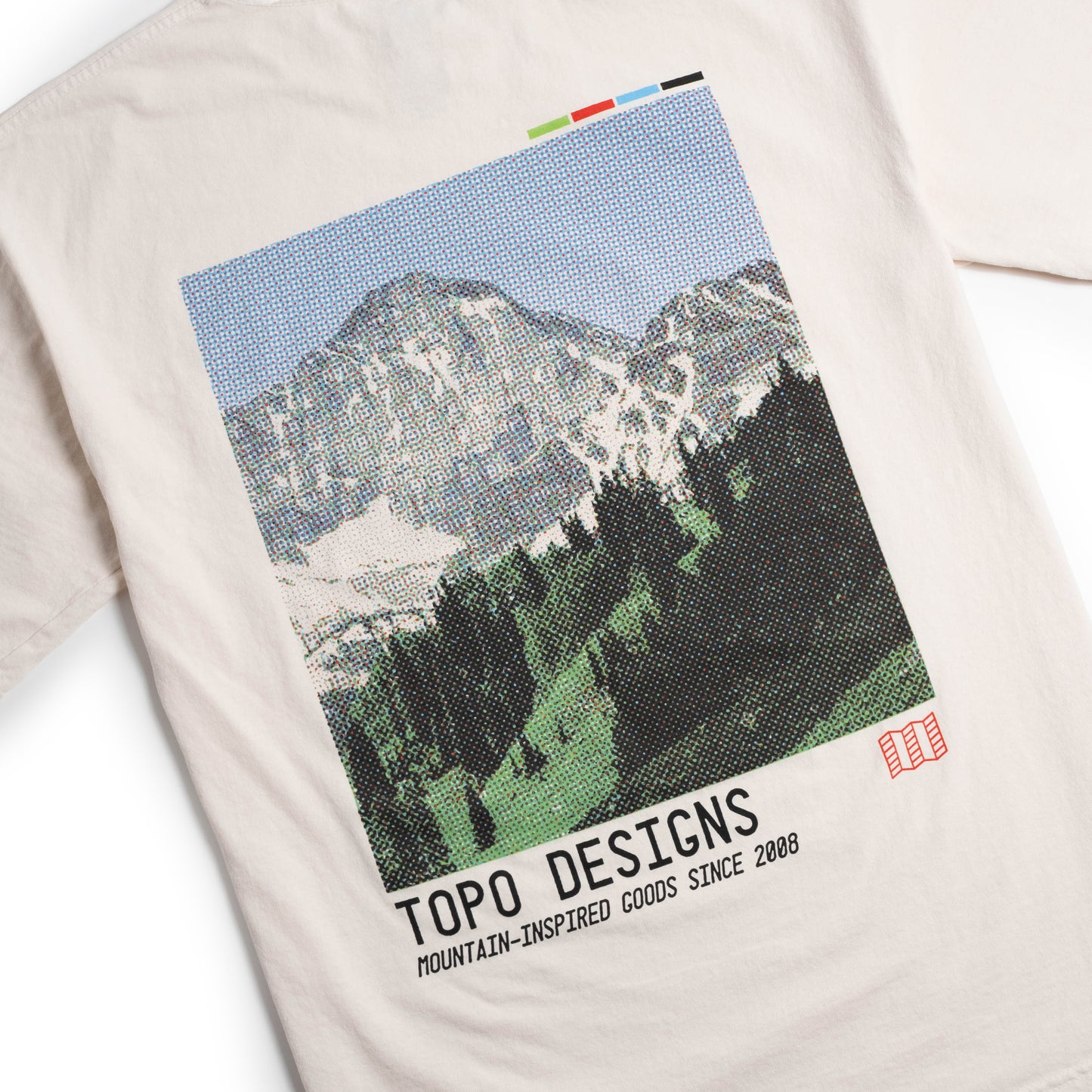 General shot of the back side of Topo Designs x Pine Printshop Halftone Tee 