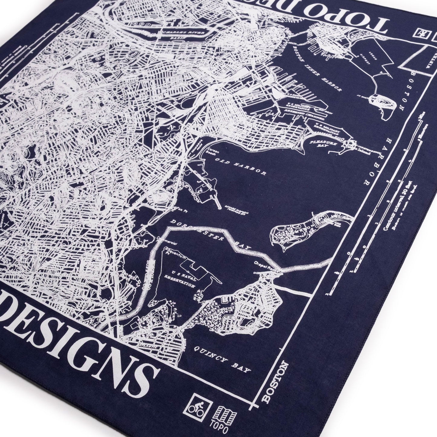 Topo Designs x Pine Printshop Bandana in "Boston Navy" flat lay
