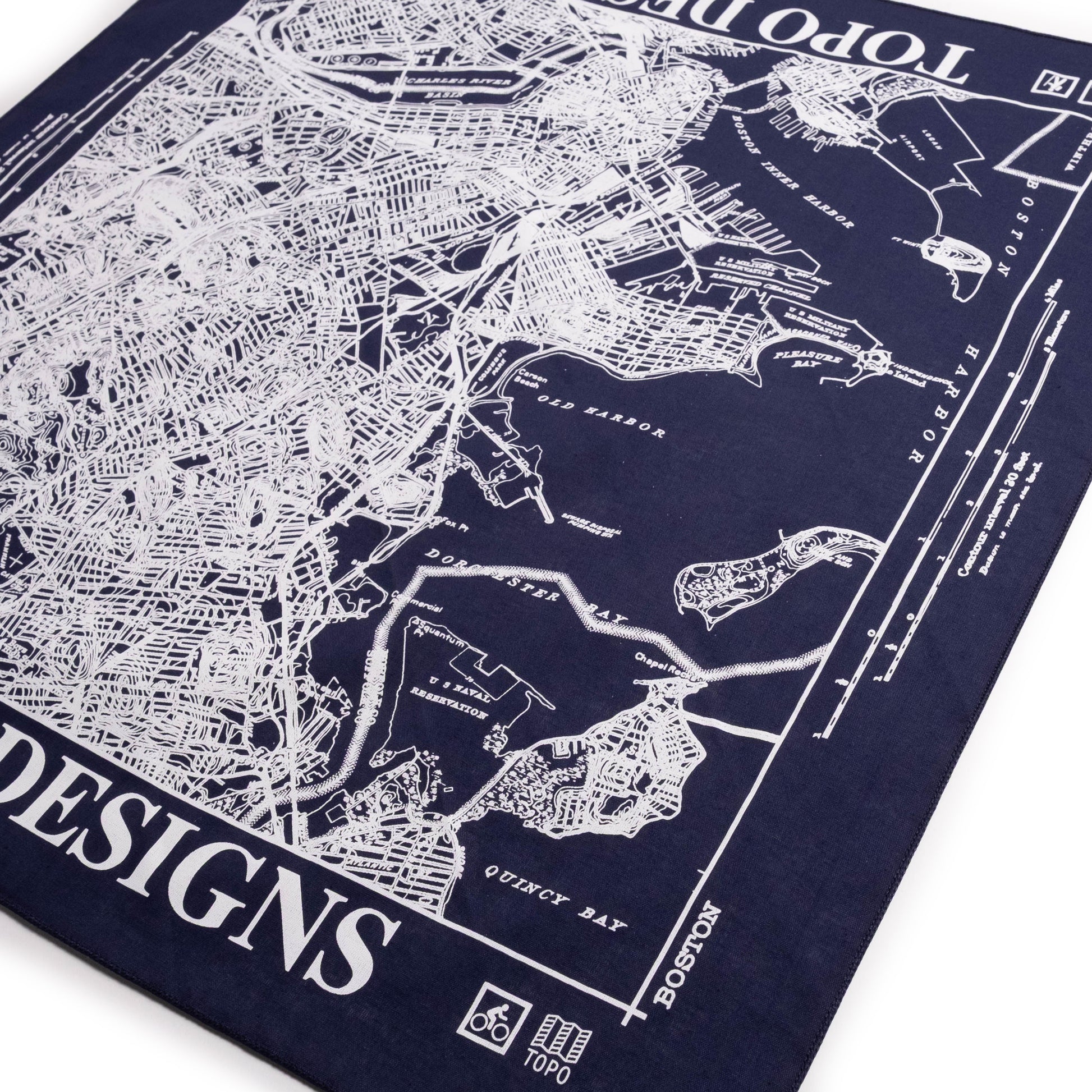 Topo Designs x Pine Printshop Bandana in "Boston Navy" flat lay