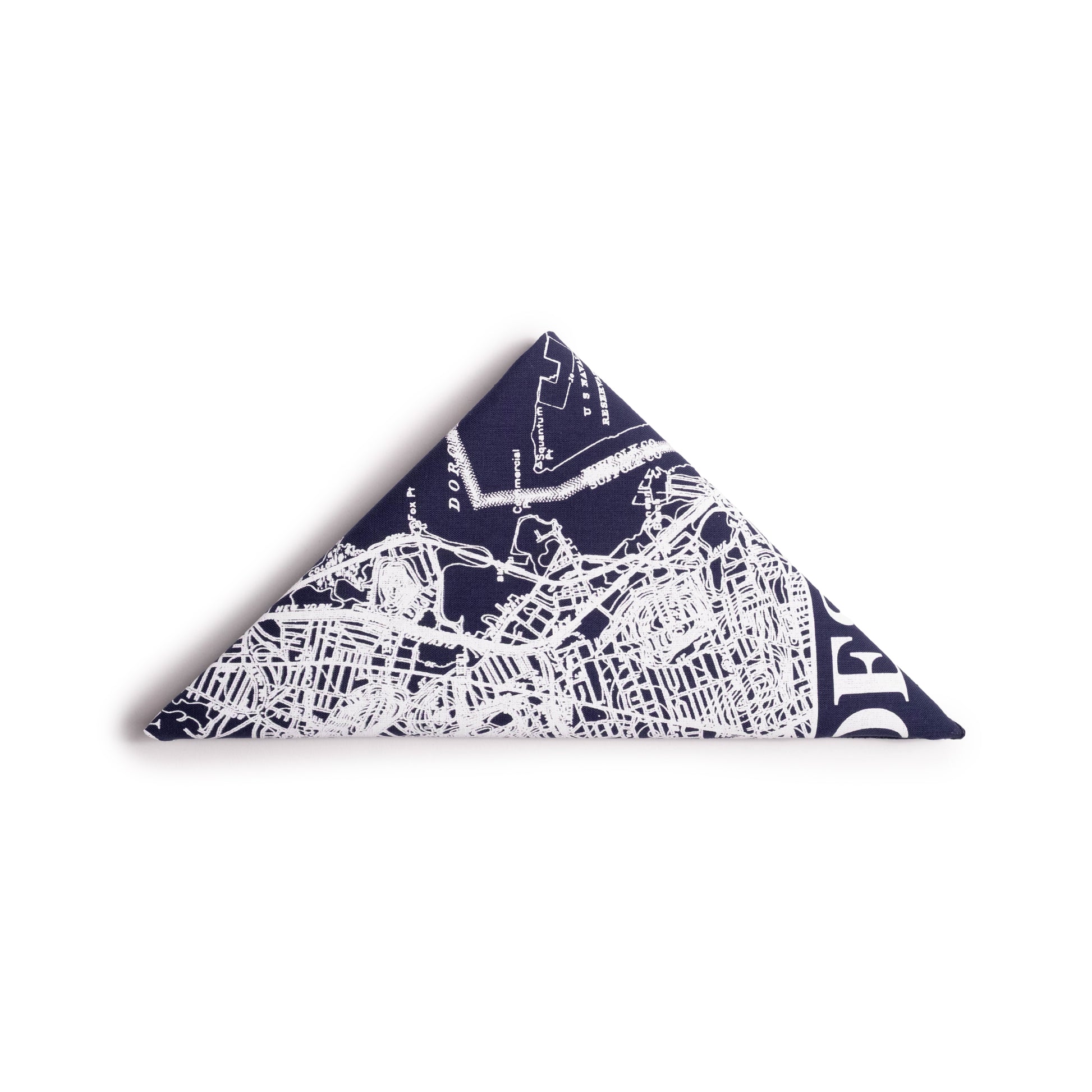 Folded in Triangle Shape Topo Designs x Pine Printshop Bandana in "Boston Navy" 