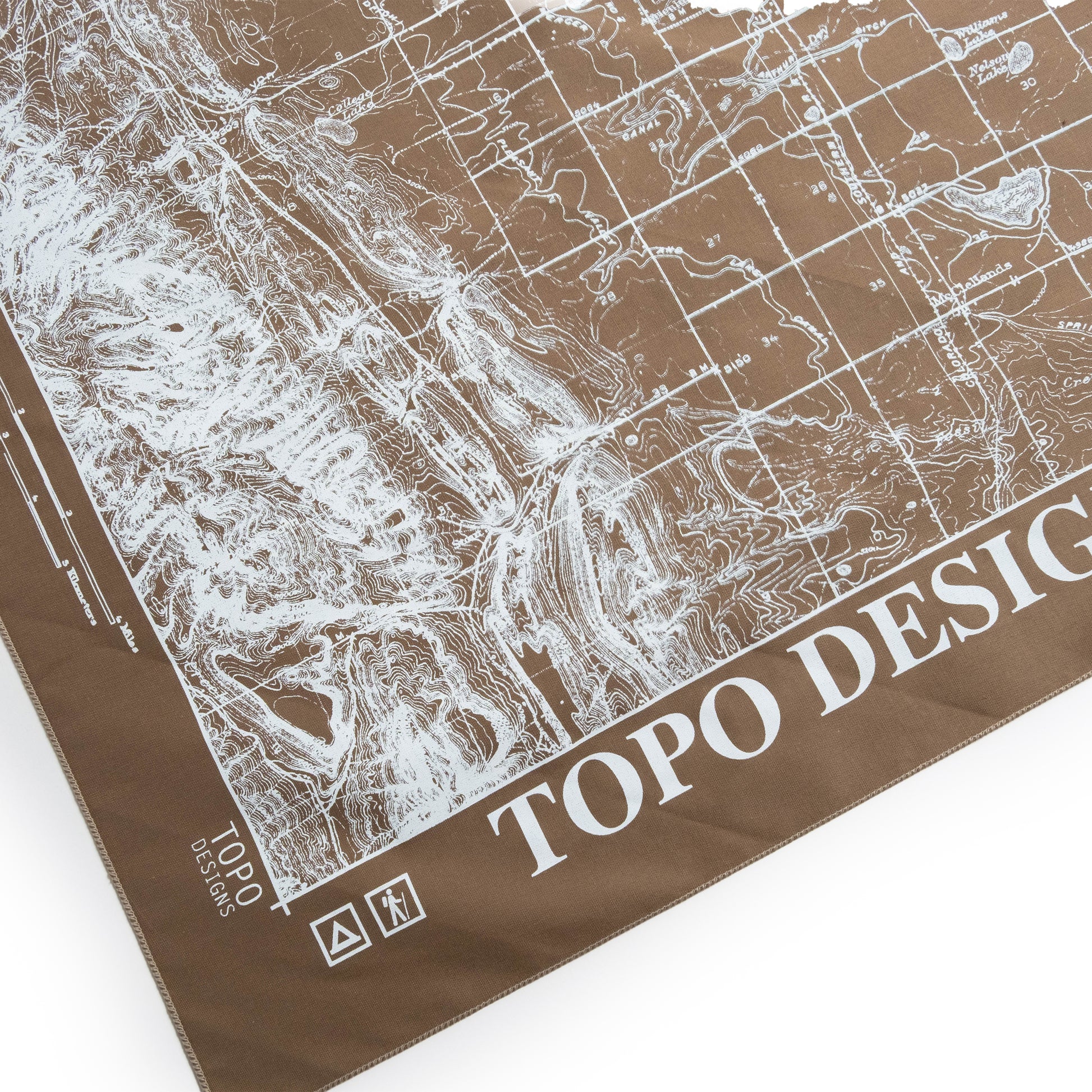 Topo Designs x Pine Printshop Bandana in "Fort Collins Sand" corner detail
