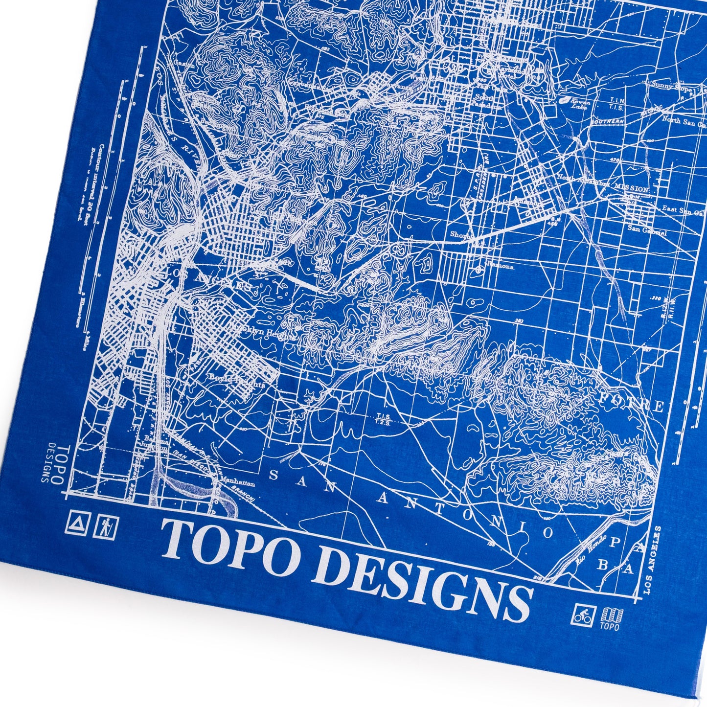 Topo Designs x Pine Printshop Bandana in "Los Angeles Royal Blue" flat lay