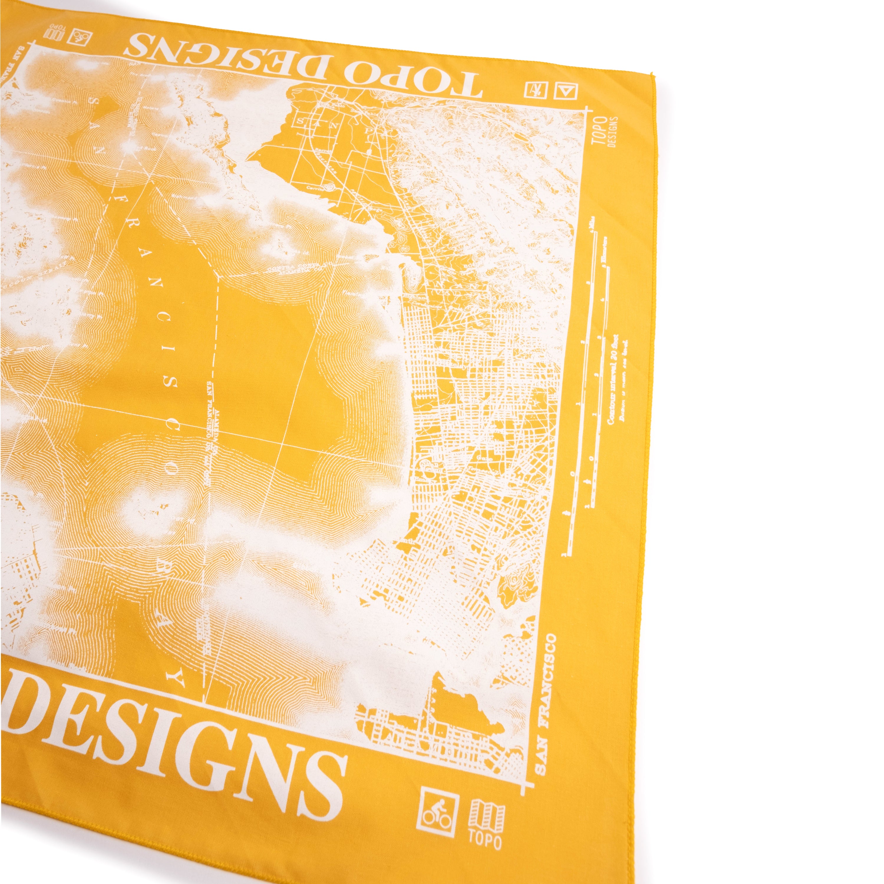 Topo Designs x Pine Printshop Bandana in "San Francisco Gold" flat lay