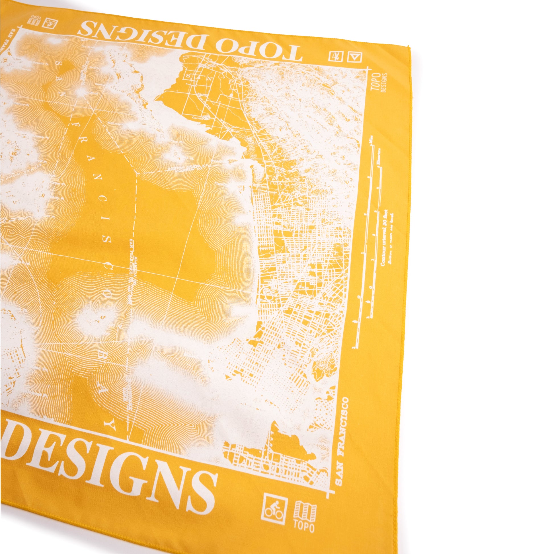 Topo Designs x Pine Printshop Bandana in "San Francisco Gold" flat lay