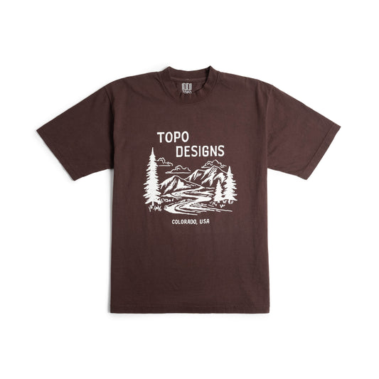Pine Printshop x Topo Designs Mountain Doodle Tee in "Chocolate"