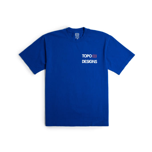 Topo Designs x Pine Printshop Peak Tee in "Cobalt" front