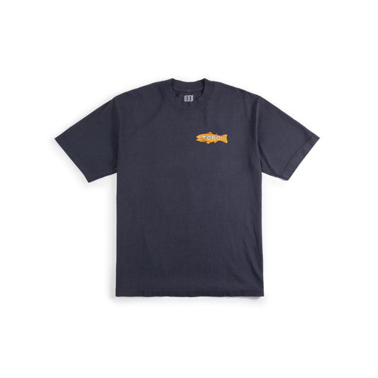 Front View of Topo Designs x Pine Printshop Townie Tee in "Dolphin Blue"