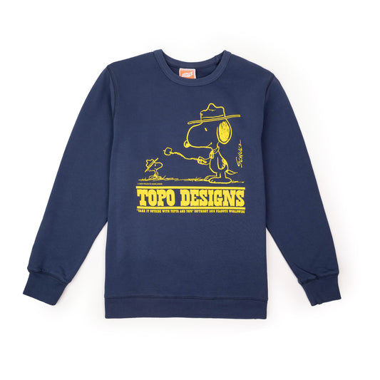 Front View of Topo Designs x TSPTR Being Outside Crew in "Navy"