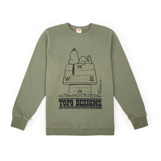 Front View of Topo Designs x TSPTR Long Way Around Crew in "Olive"