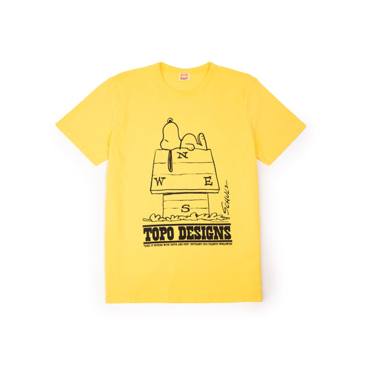 Front View of Topo Designs x TSPTR Long Way Around Tee in "Yellow"