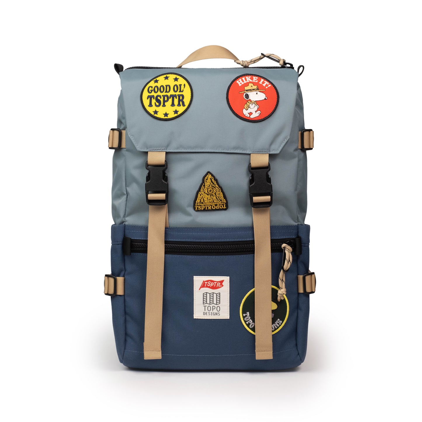 Front View of Topo Designs x TSPTR Rover Pack Classic in "Slate Blue / Dark Denim"