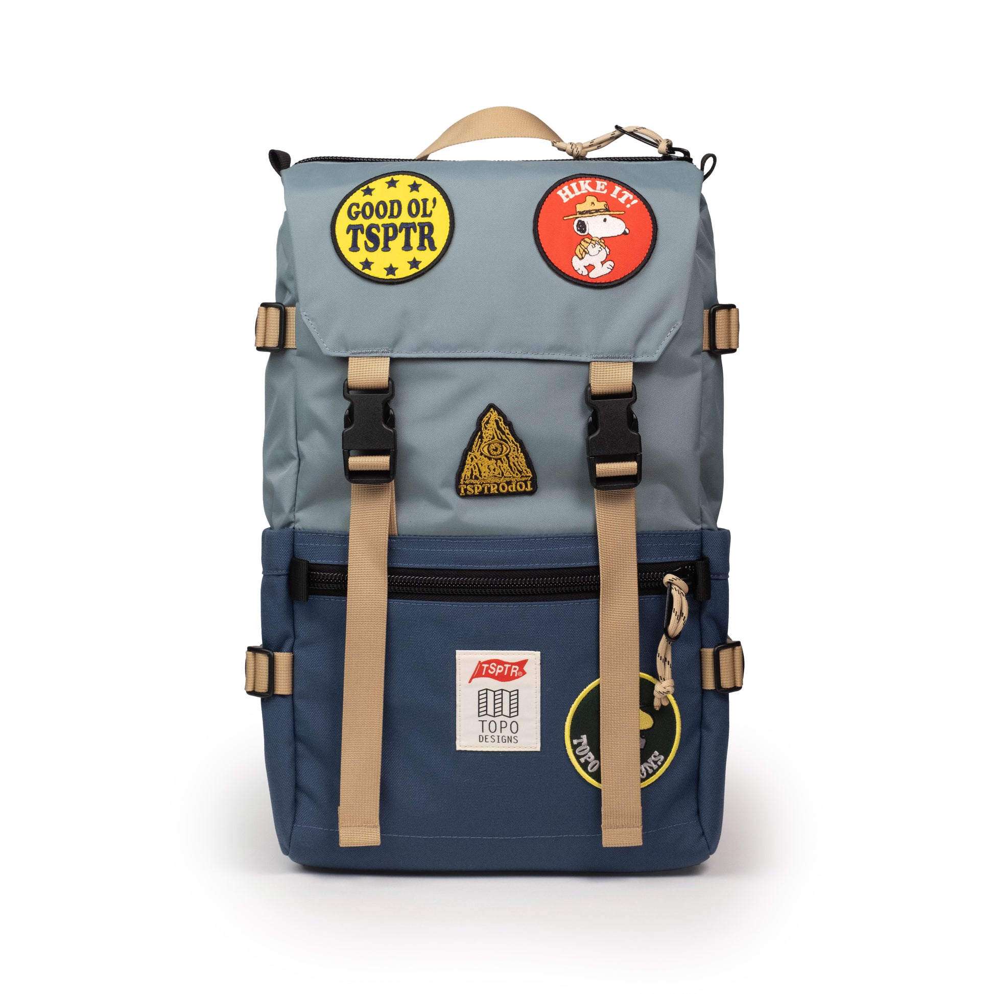 Front View of Topo Designs x TSPTR Rover Pack Classic in "Slate Blue / Dark Denim"
